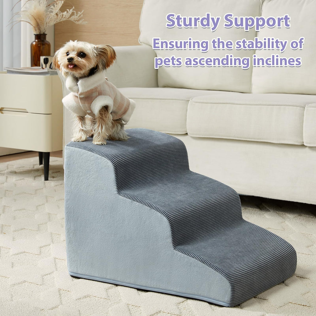 LEXTRO Dog Stairs for Small Dogs — 3-Step Bed & Couch Ramp with Foam Support & Non-Slip Bottom (15.7 in)