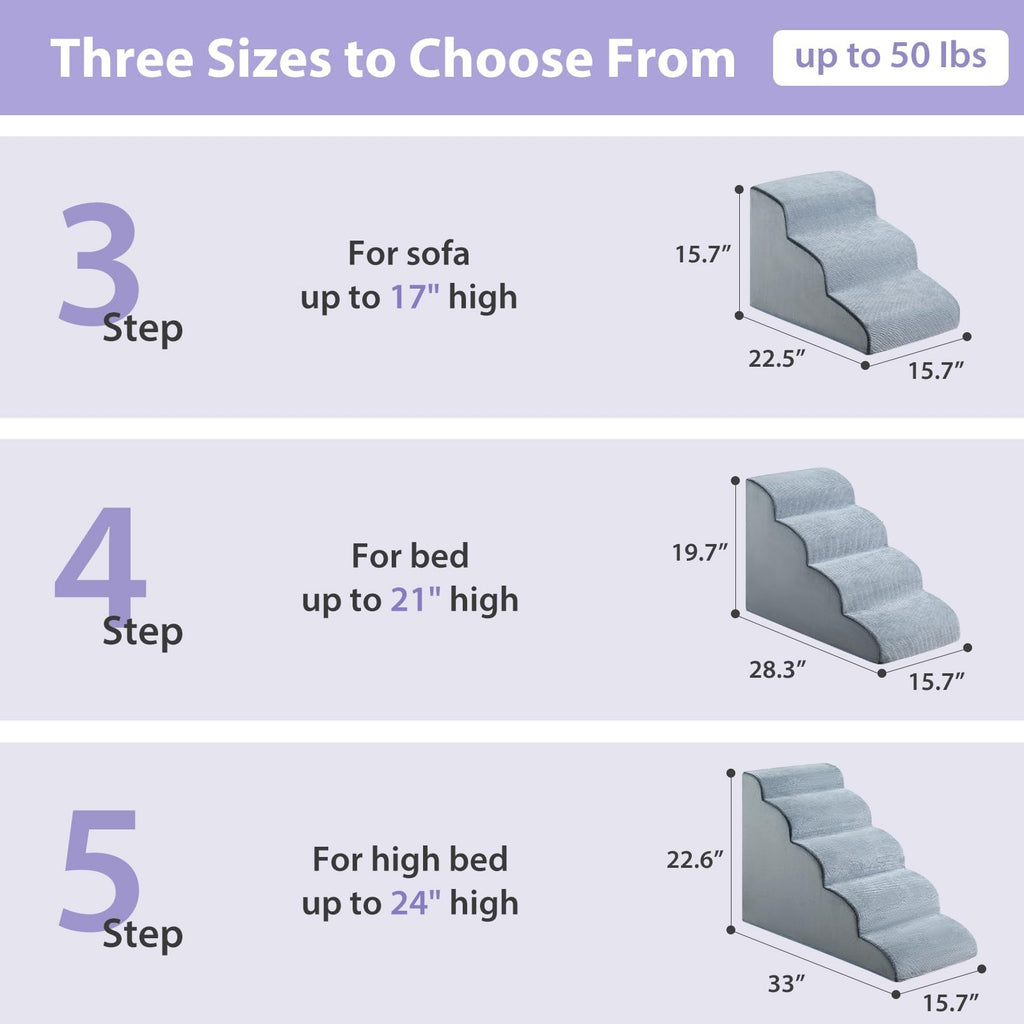 LEXTRO Dog Stairs for Small Dogs — 3-Step Bed & Couch Ramp with Foam Support & Non-Slip Bottom (15.7 in)