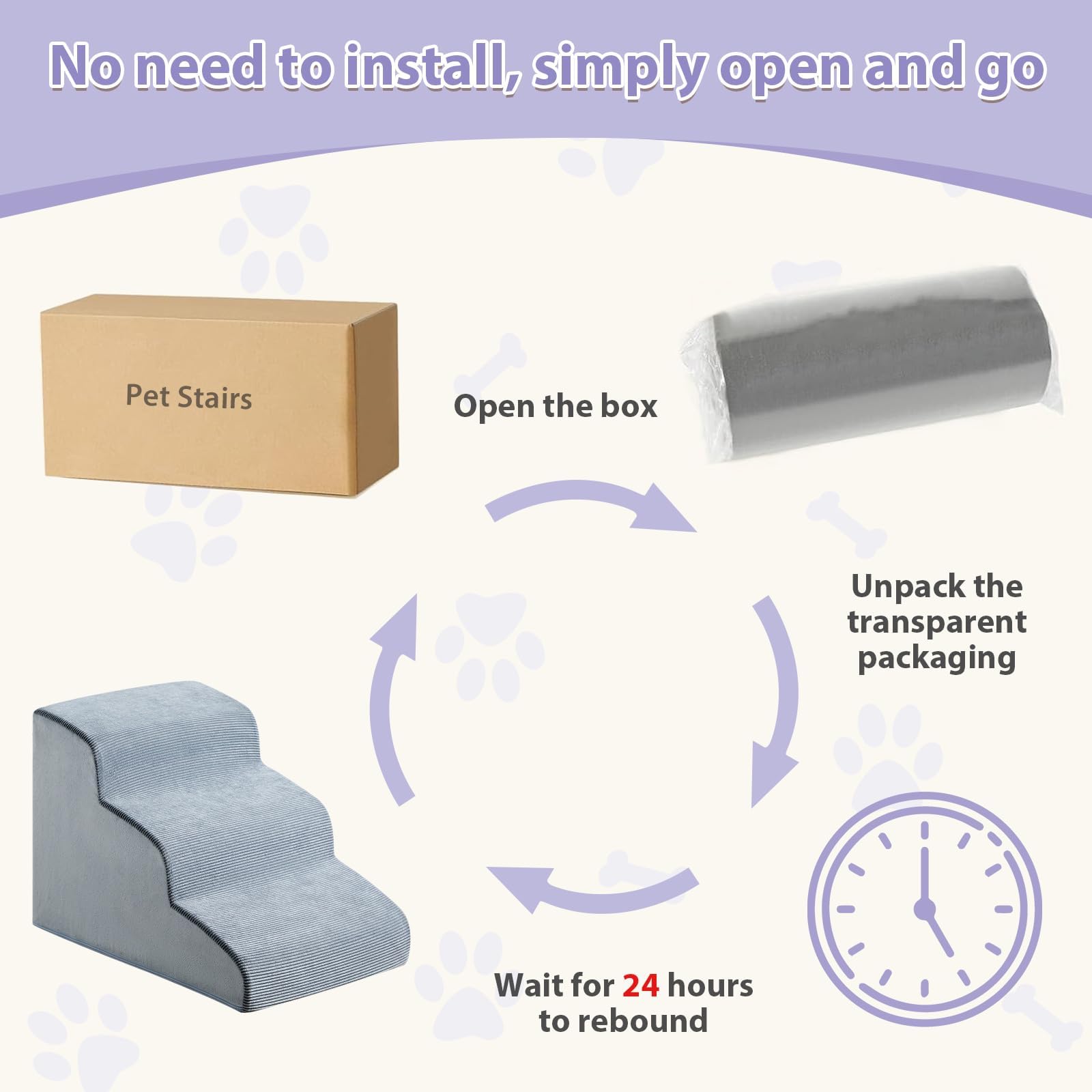 LEXTRO Dog Stairs for Small Dogs — 3-Step Bed & Couch Ramp with Foam Support & Non-Slip Bottom (15.7 in)
