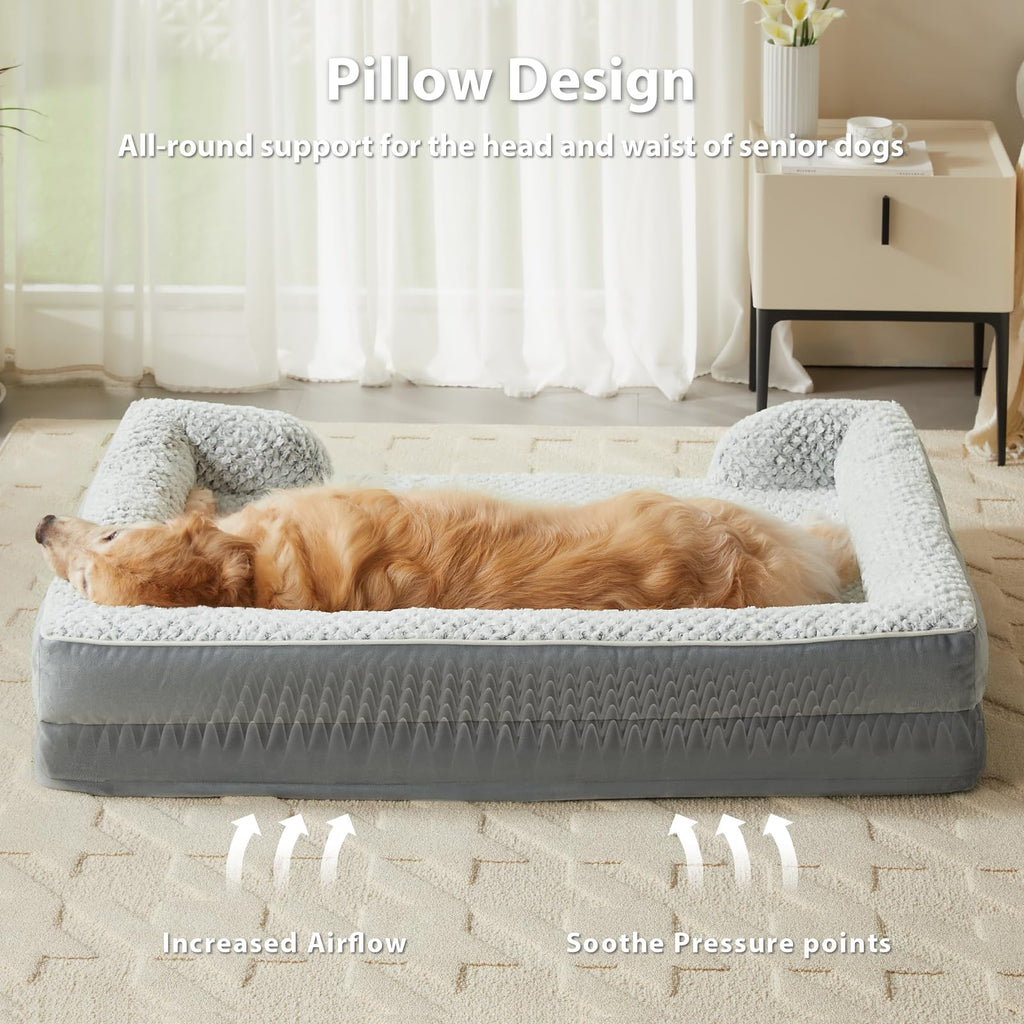 LEXTRO Orthopedic Dog Bed for Large Dogs – Waterproof Egg Crate Foam, 36x27, Washable Cover