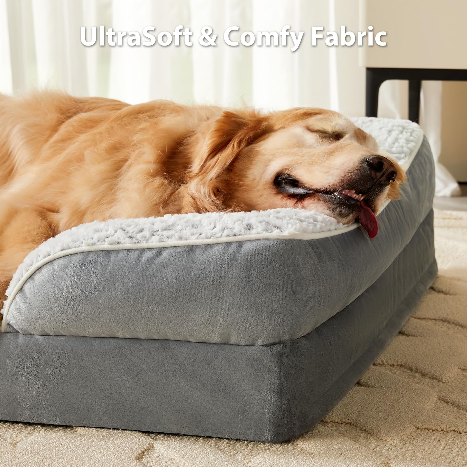 LEXTRO Orthopedic Dog Bed for Large Dogs – Waterproof Egg Crate Foam, 36x27, Washable Cover
