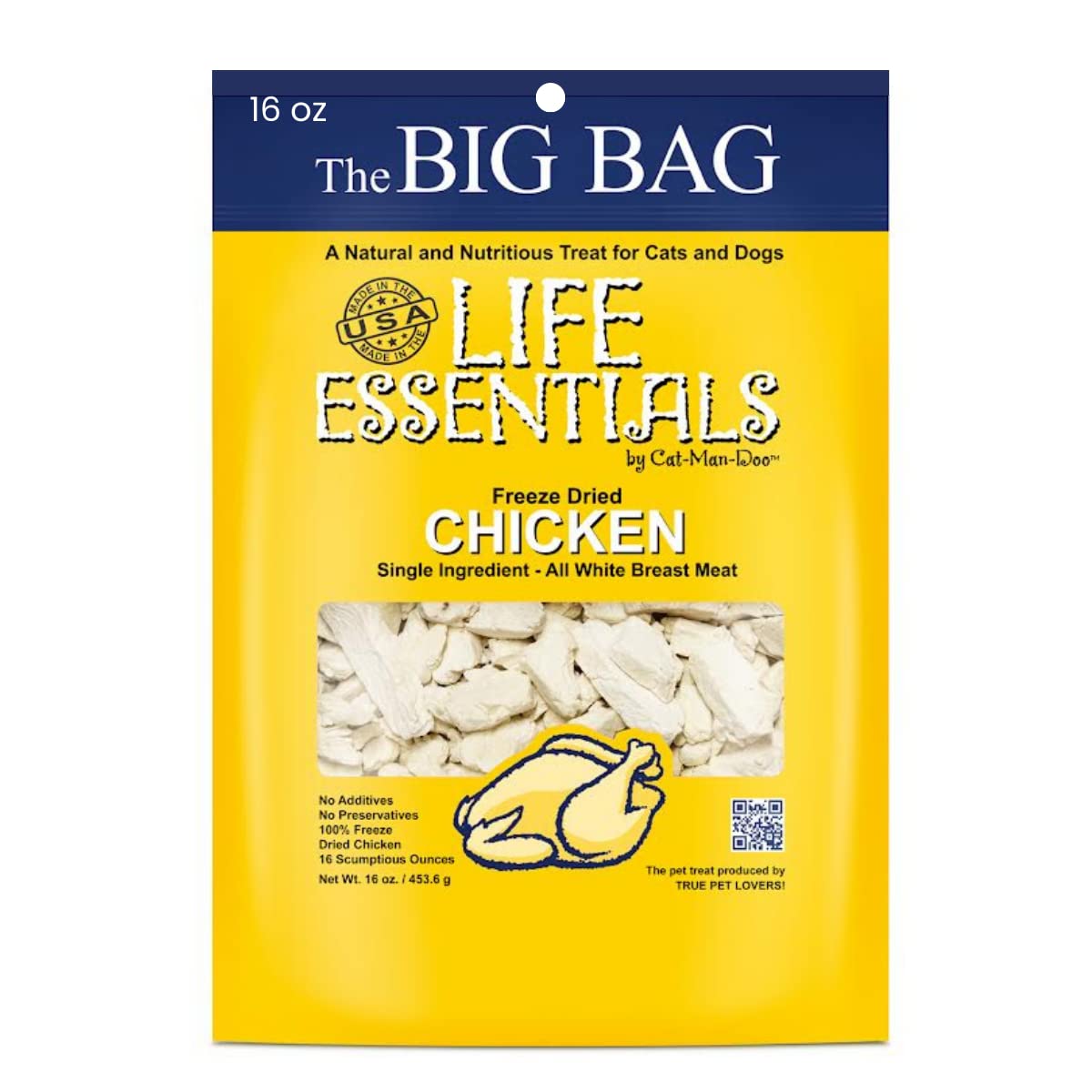 LIFE ESSENTIALS BY CAT-MAN-DOO Catmandoo Dried Chicken Pet Treat (16 Ounce Pack of 1) – Single-Ingredient, Grain-Free