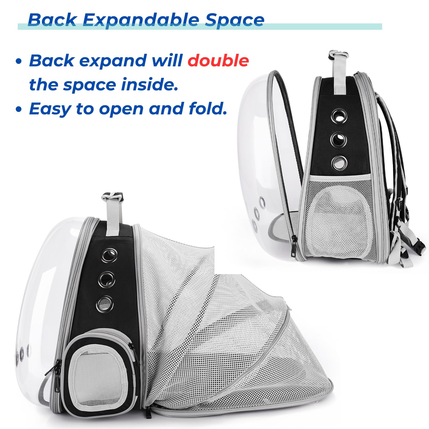LOLLIMEOW Cat Carrier Backpack – Expandable Bubble Carrier for Cats & Small Dogs (Up to 14 lbs) – Airline Approved