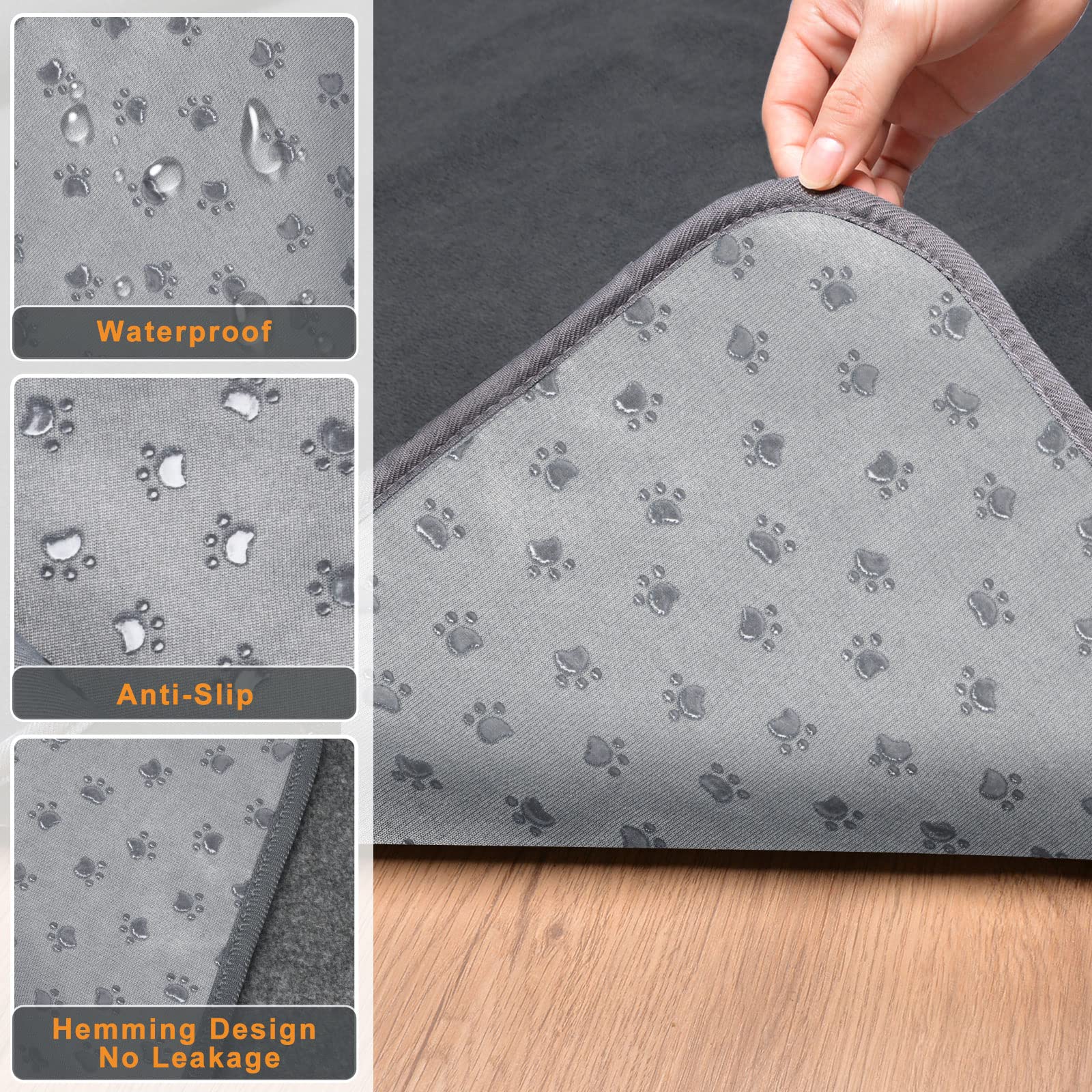 LOOBANI 2 Packs Extra Large Reusable Dog Mat — Non-Slip, Washable Pee Pad 65x48in (Gray)