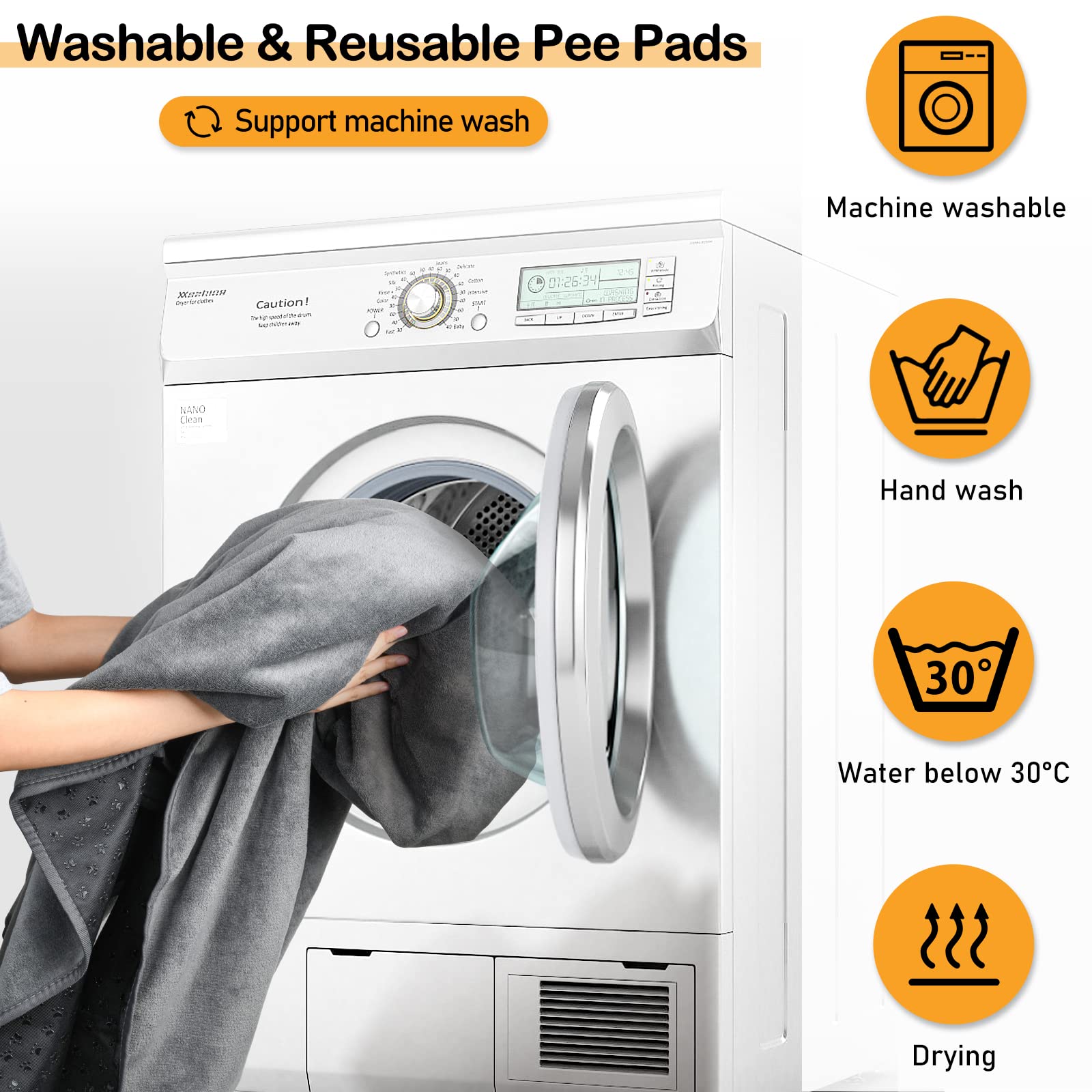 LOOBANI Non-Slip Washable Pee Pad for Dogs — Extra Large 52x82in, Reusable Gray