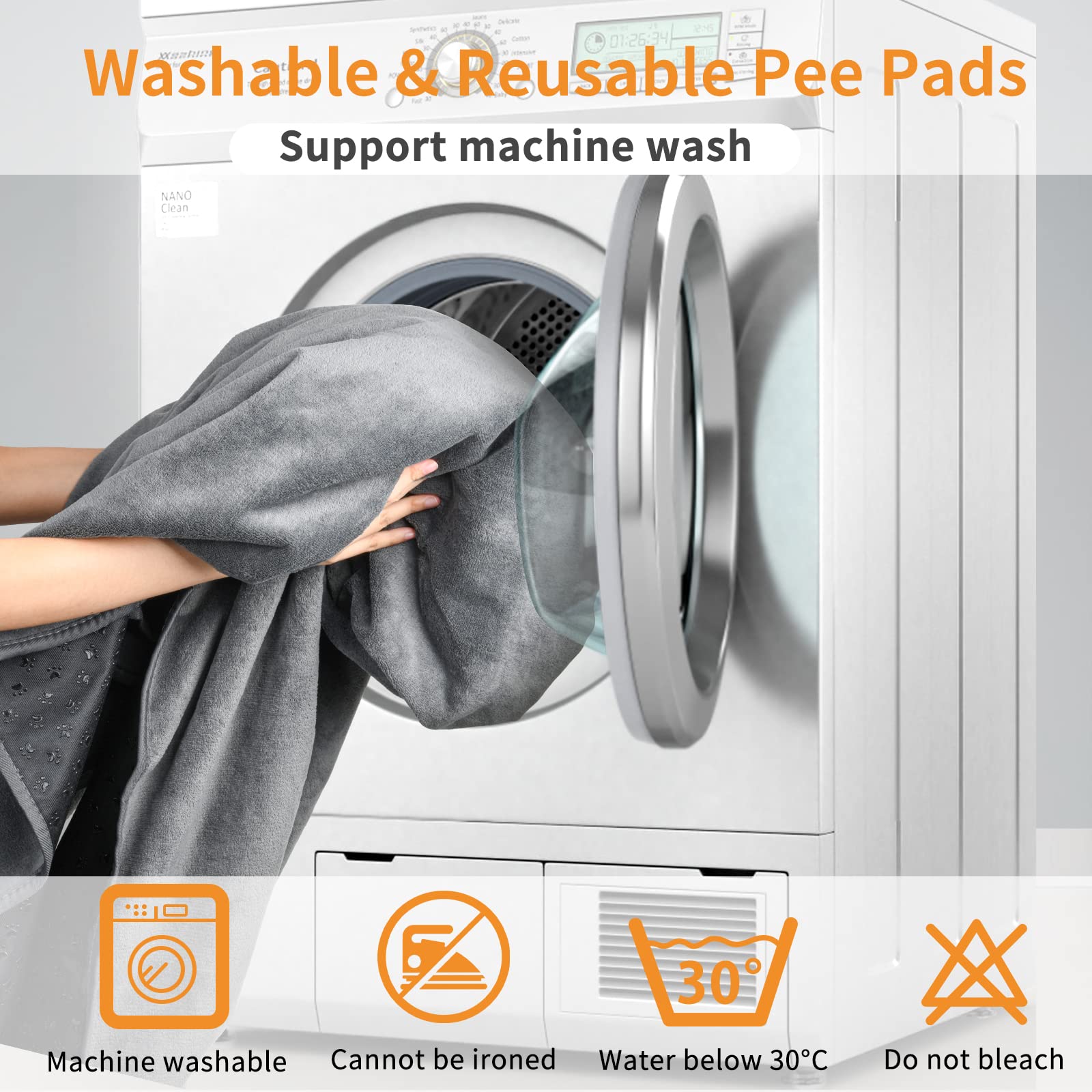 LOOBANI Washable Pee Pad for Dogs – 2-Pack, 41x41 in, Non-Slip, Reusable, Gray
