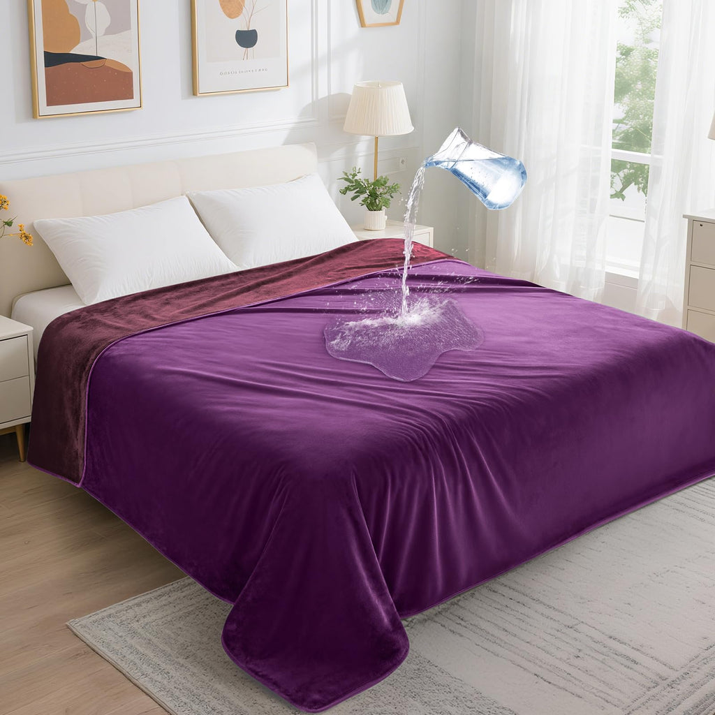 LOOBANI Waterproof Blanket for Bed - Reversible Flannel Twin 60x80, Purple