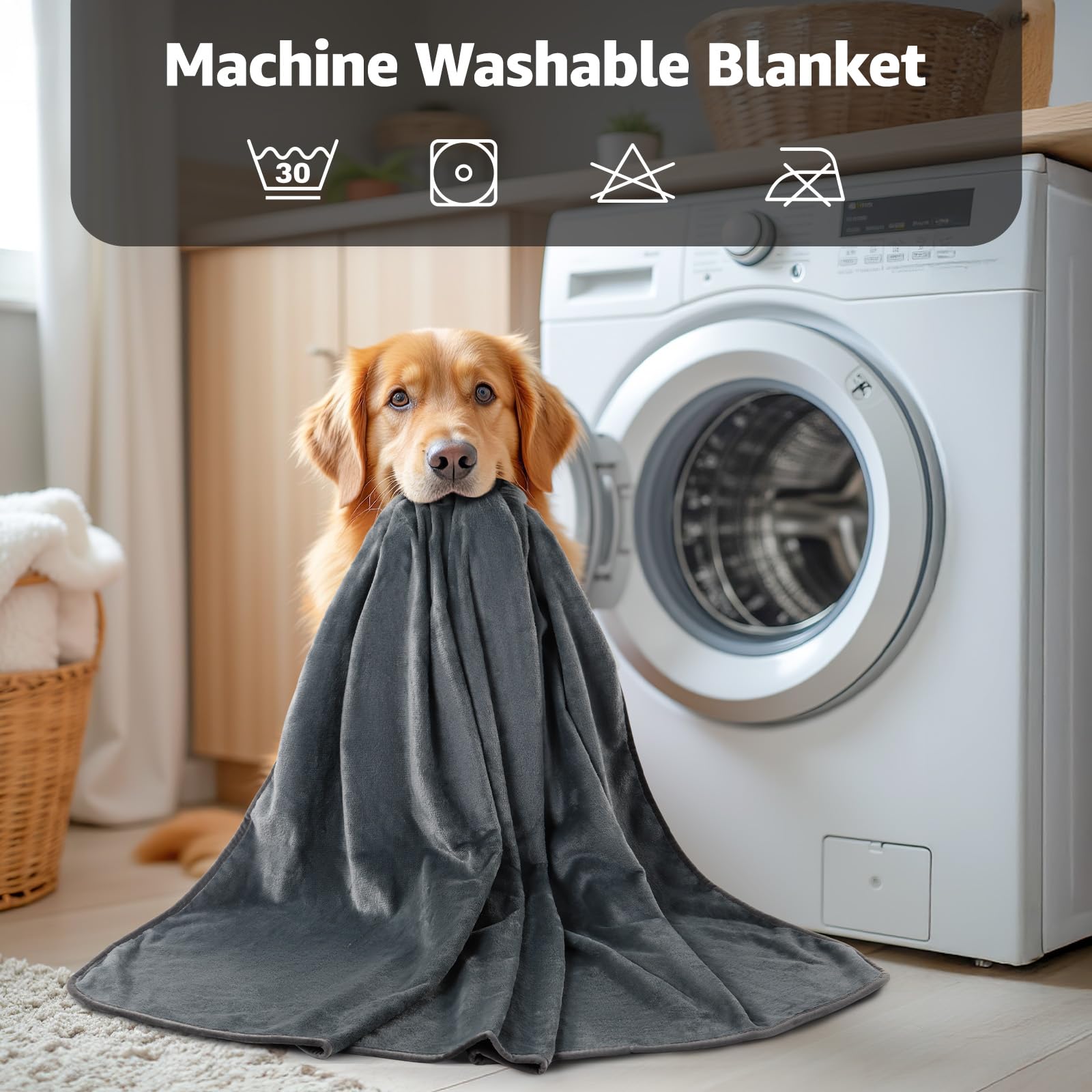 LOOBANI Waterproof Blanket for Bed – Reversible Soft Flannel, King Size 85x108, Grey