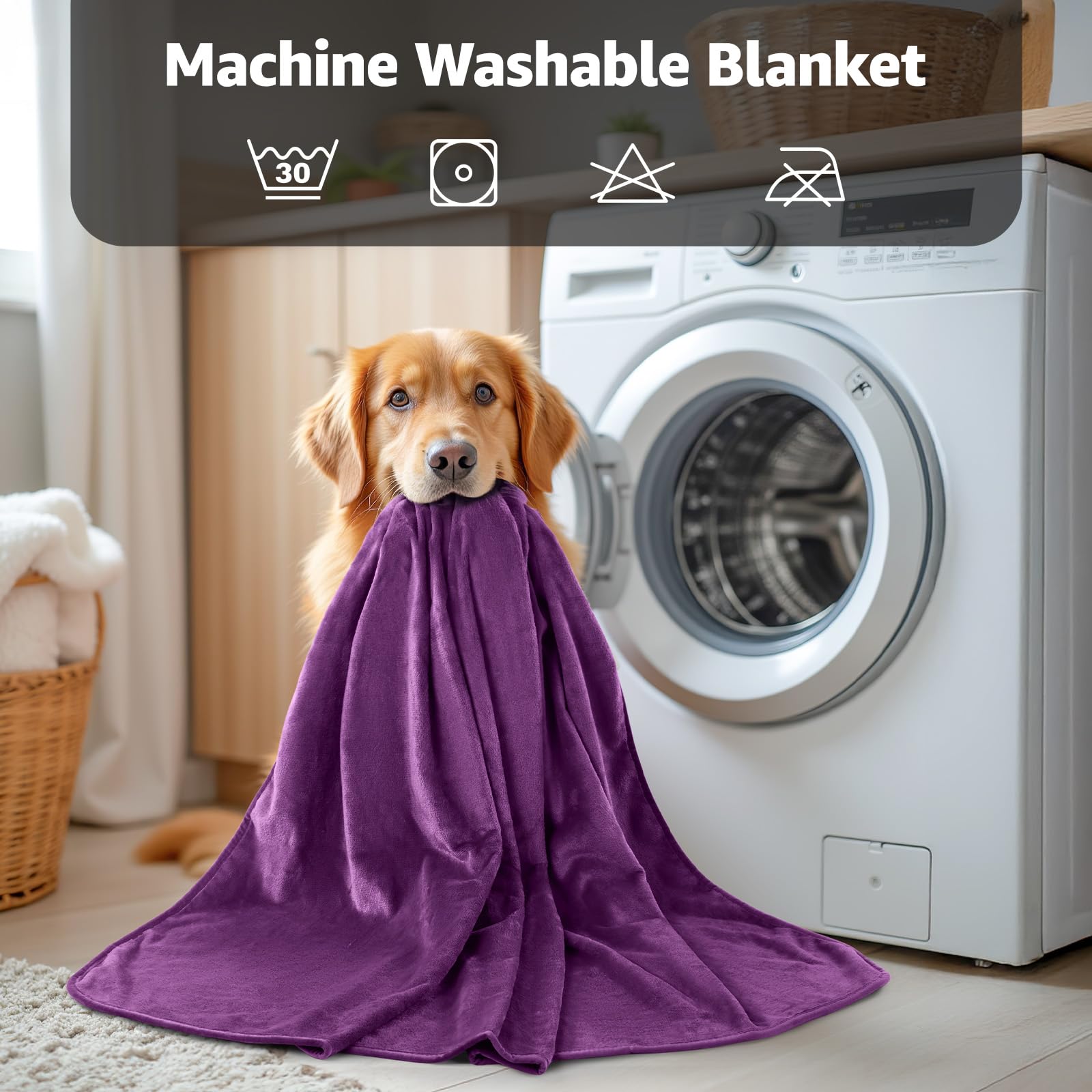 LOOBANI Waterproof Blanket for Bed - Reversible Flannel Twin 60x80, Purple
