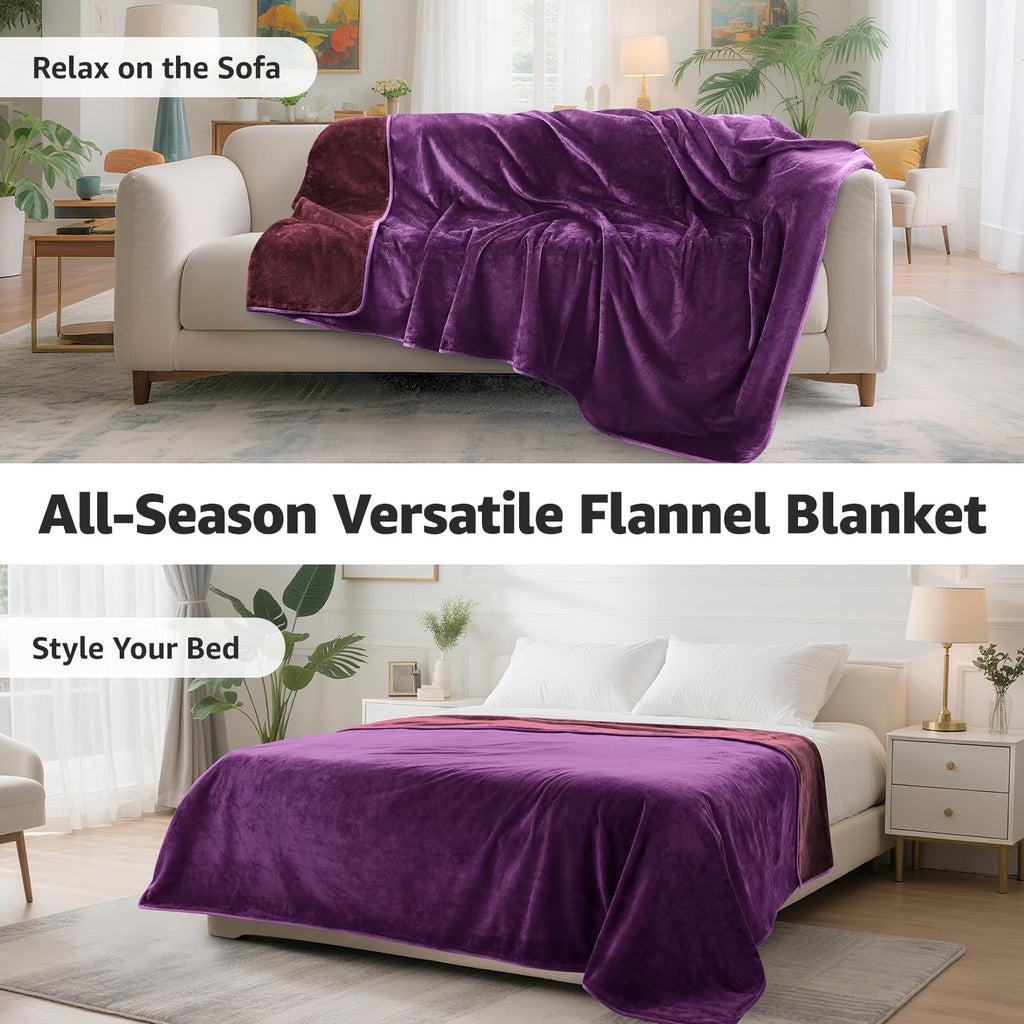LOOBANI Waterproof Blanket for Bed - Reversible Flannel Twin 60x80, Purple