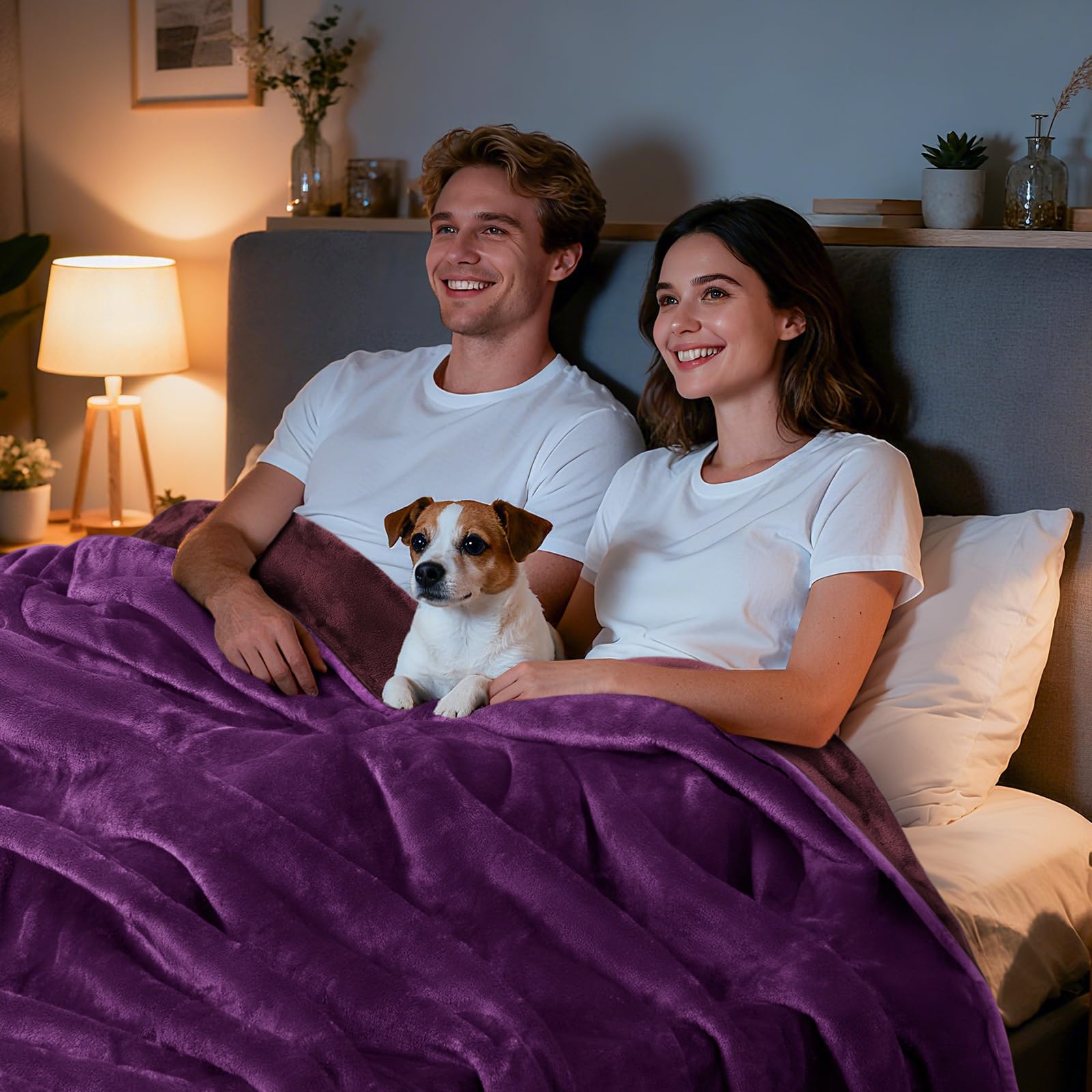 LOOBANI Waterproof Blanket for Bed - Reversible Flannel Twin 60x80, Purple