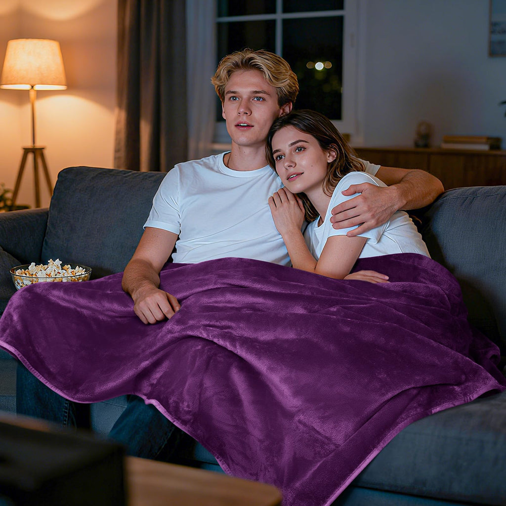 LOOBANI Waterproof Blanket for Bed - Reversible Flannel Twin 60x80, Purple