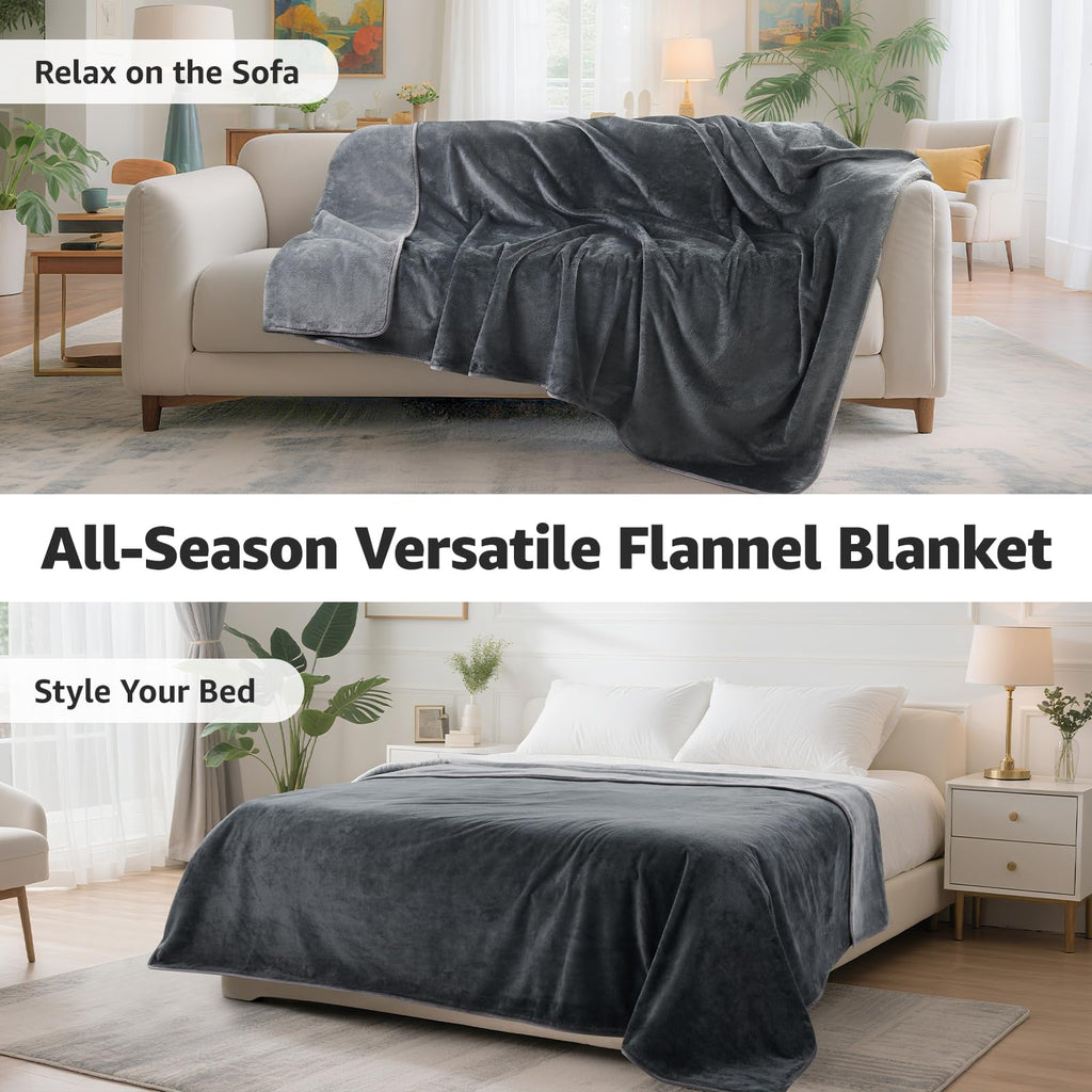 LOOBANI Waterproof Blanket for Bed – Reversible Soft Flannel, King Size 85x108, Grey