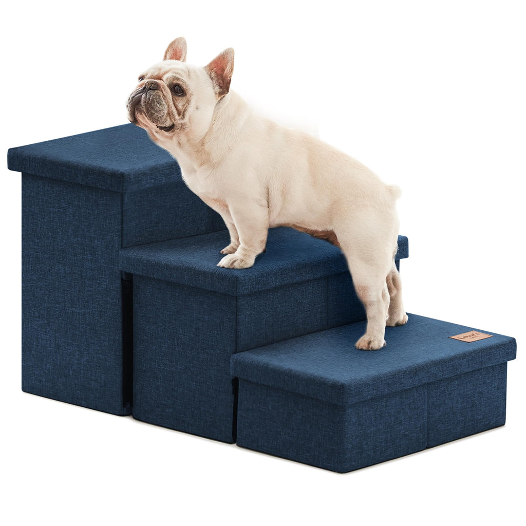Love's cabin Dog Stairs with Storage - 3-Step, 18 in High, Navy Blue