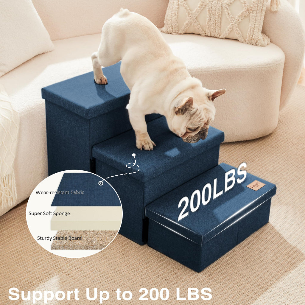 Love's cabin Dog Stairs with Storage - 3-Step, 18 in High, Navy Blue