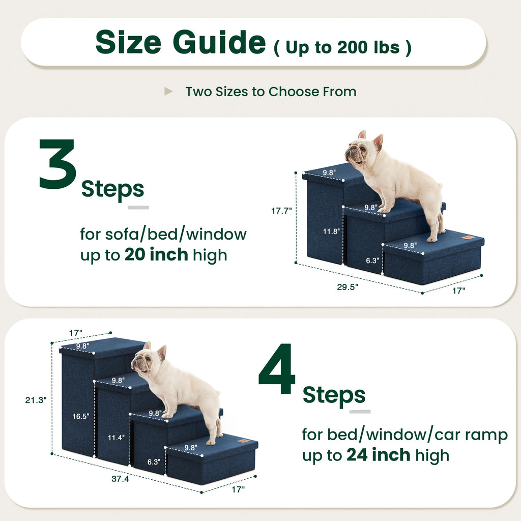 Love's cabin Dog Stairs with Storage - 3-Step, 18 in High, Navy Blue