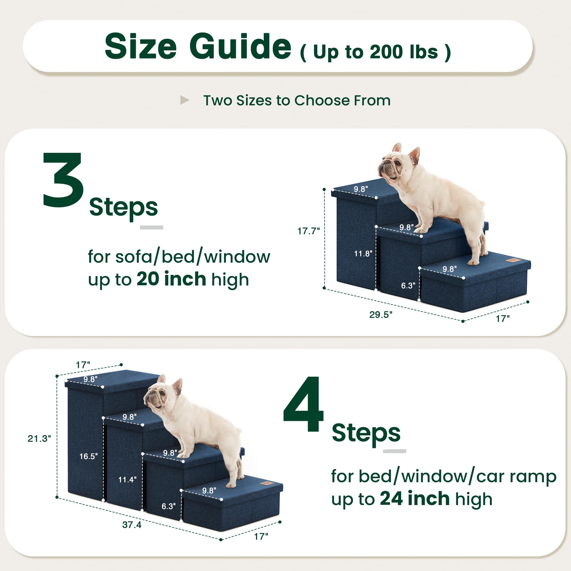 Love's cabin Dog Stairs with Storage - 3-Step, 18 in High, Navy Blue