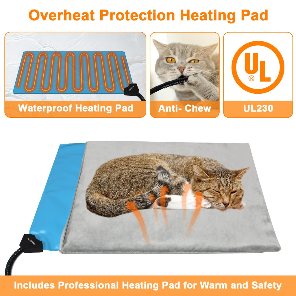 Lslpin Indestructible Heated Cat House for Outdoor Cats – Weatherproof, Insulated Shelter with Escape Door (17.7×17.7×17.5 in)
