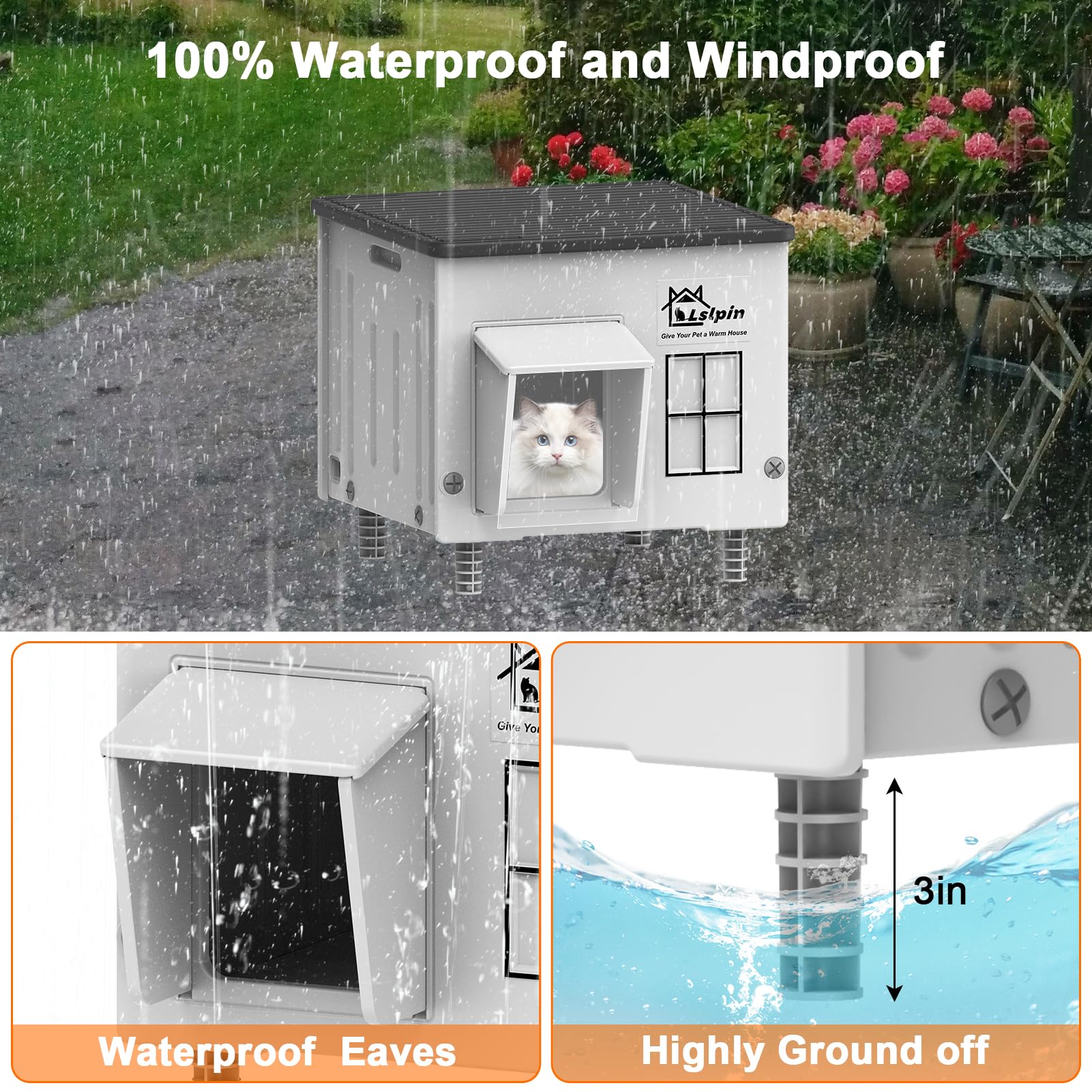 Lslpin Indestructible Heated Cat House for Outdoor Cats – Weatherproof, Insulated Shelter with Escape Door (17.7×17.7×17.5 in)