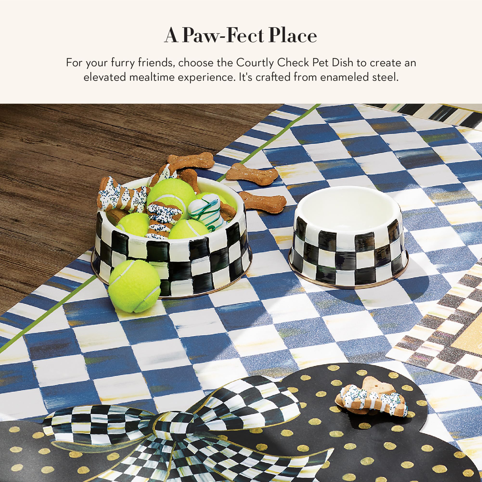 MACKENZIE-CHILDS Pet Bowl – Courtly Check Large Enamel Bowl for Dogs & Cats