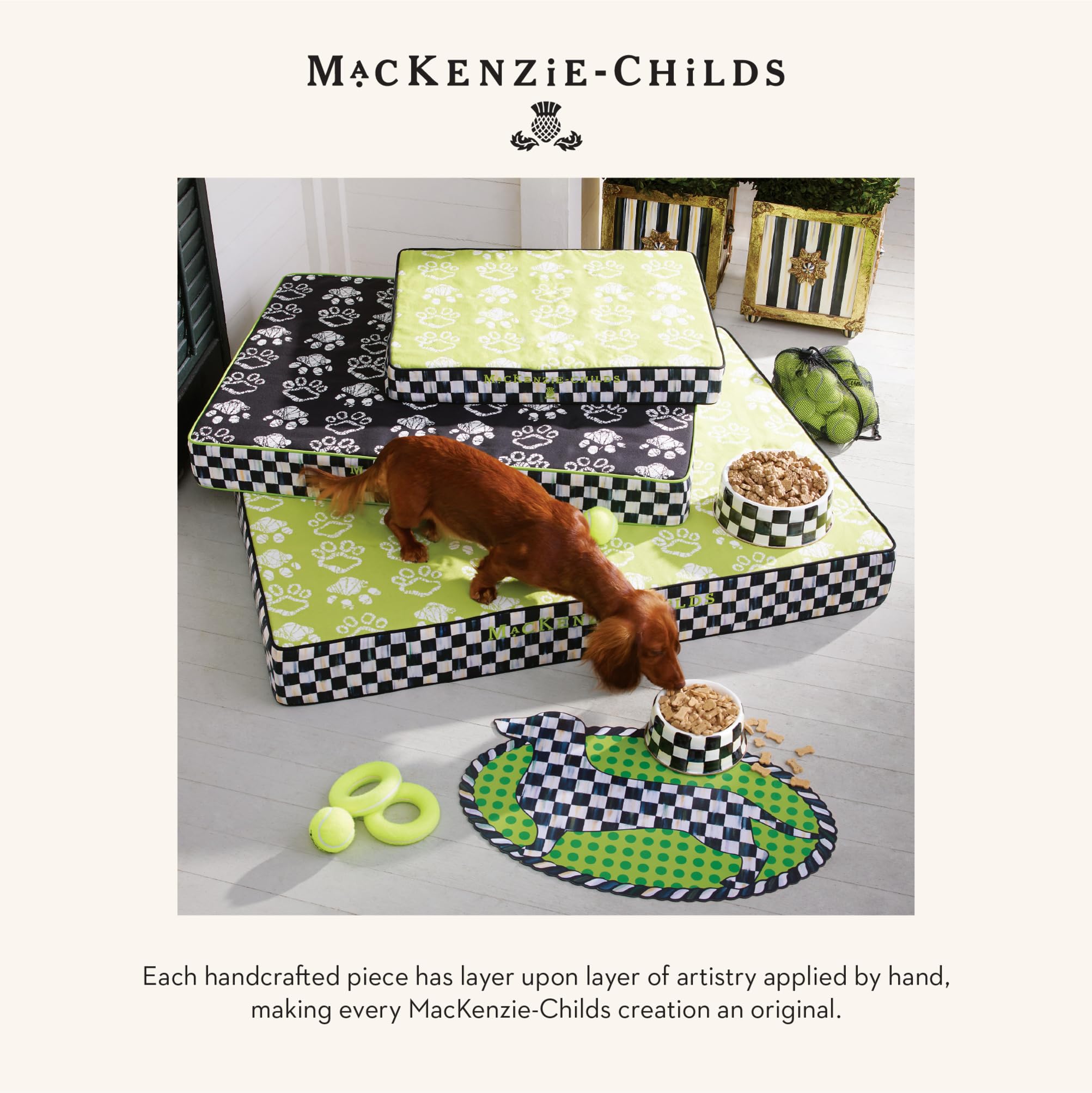 MACKENZIE-CHILDS Pet Bowl – Courtly Check Large Enamel Bowl for Dogs & Cats