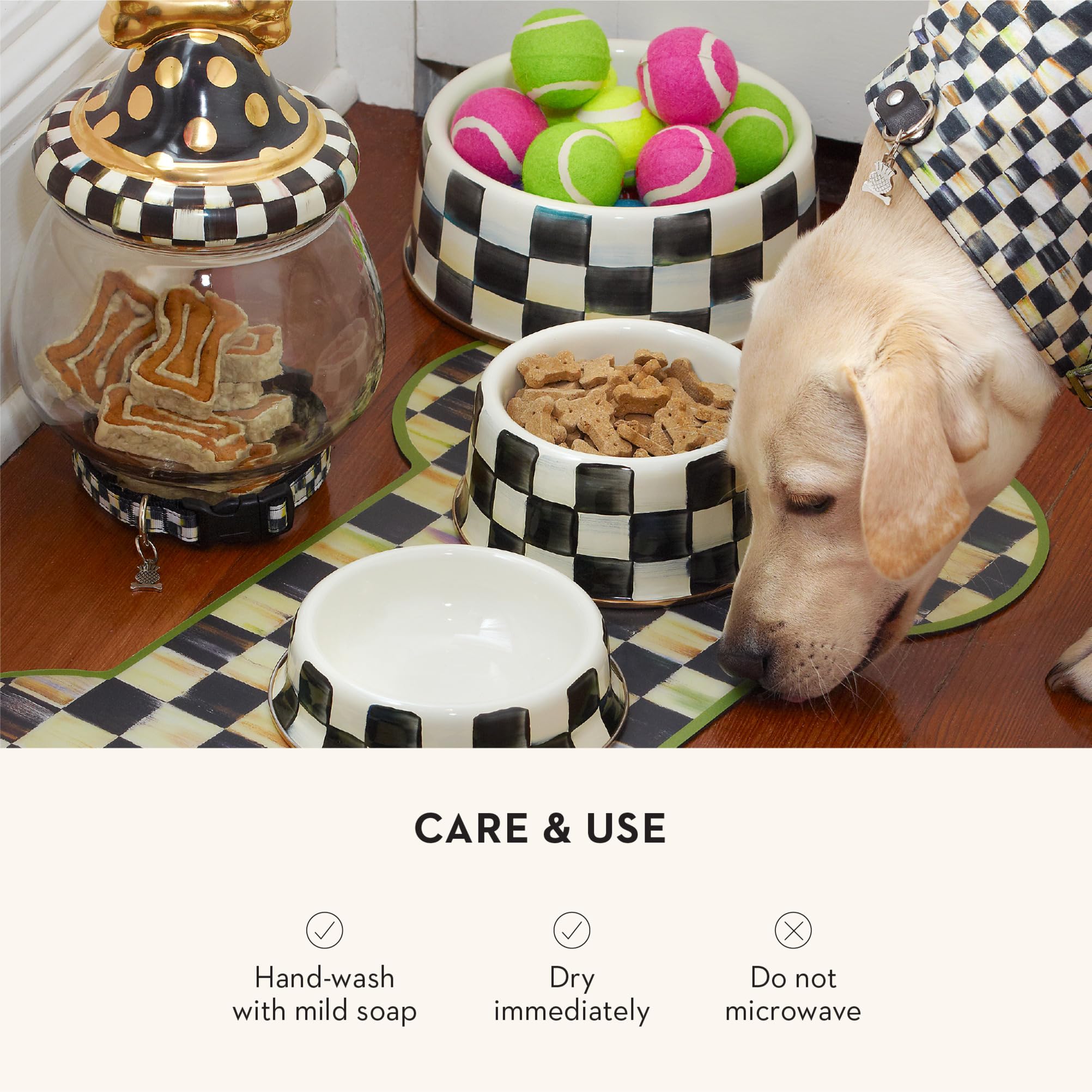 MACKENZIE-CHILDS Pet Bowl – Courtly Check Large Enamel Bowl for Dogs & Cats