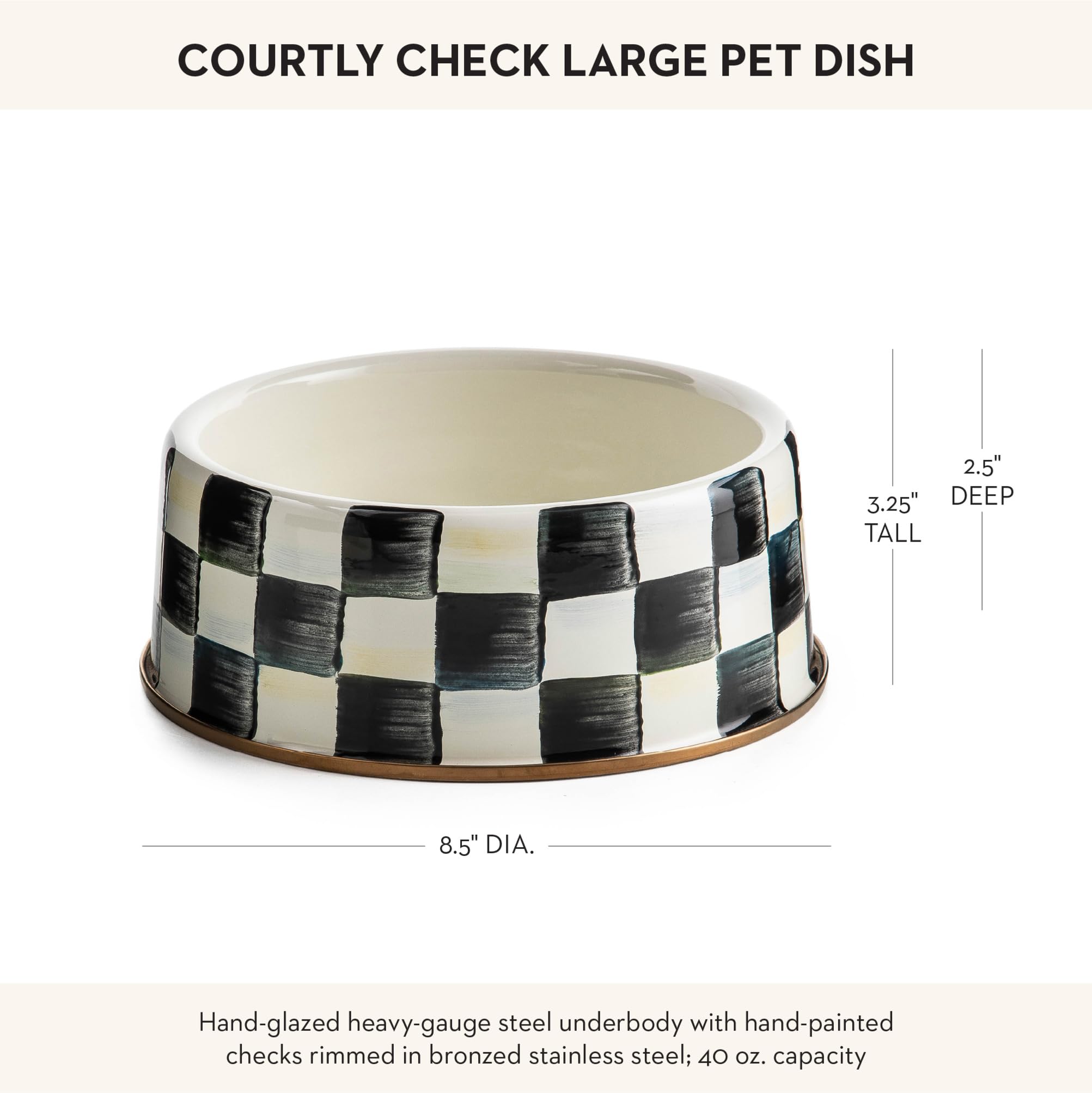 MACKENZIE-CHILDS Pet Bowl – Courtly Check Large Enamel Bowl for Dogs & Cats