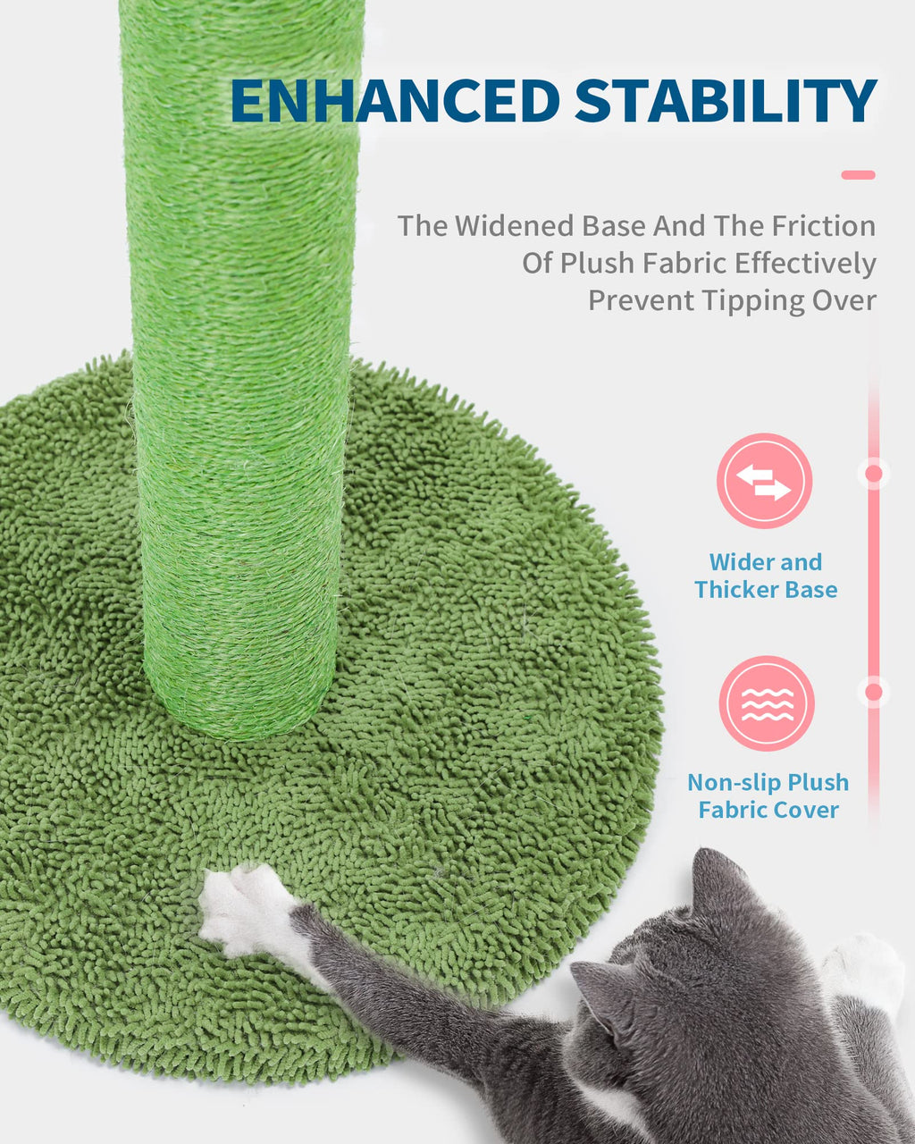 Made4Pets 34in Tall Cat Scratching Post – Cactus Cat Tree with Sisal Rope (Green Vertical)