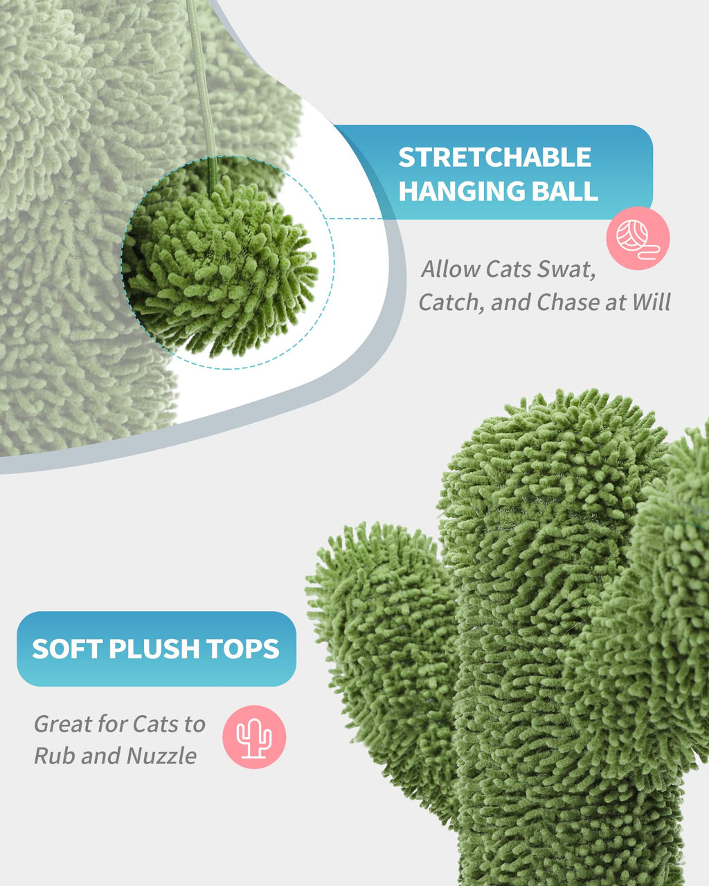 Made4Pets 34in Tall Cat Scratching Post – Cactus Cat Tree with Sisal Rope (Green Vertical)