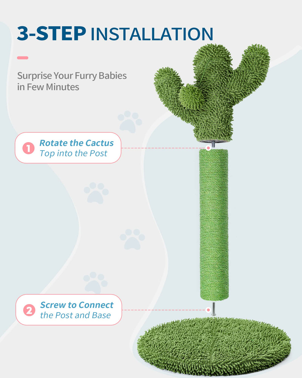 Made4Pets 34in Tall Cat Scratching Post – Cactus Cat Tree with Sisal Rope (Green Vertical)