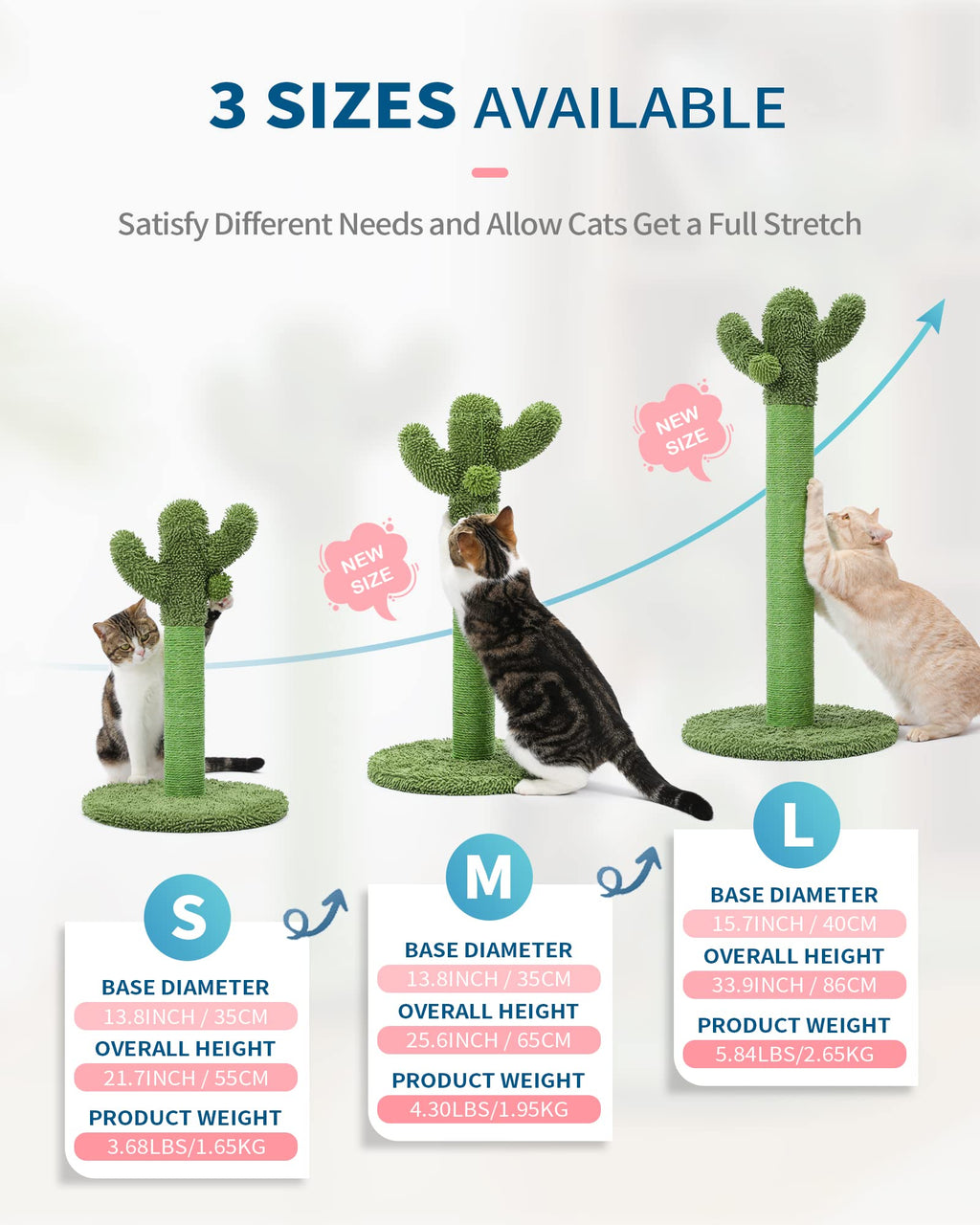 Made4Pets 34in Tall Cat Scratching Post – Cactus Cat Tree with Sisal Rope (Green Vertical)