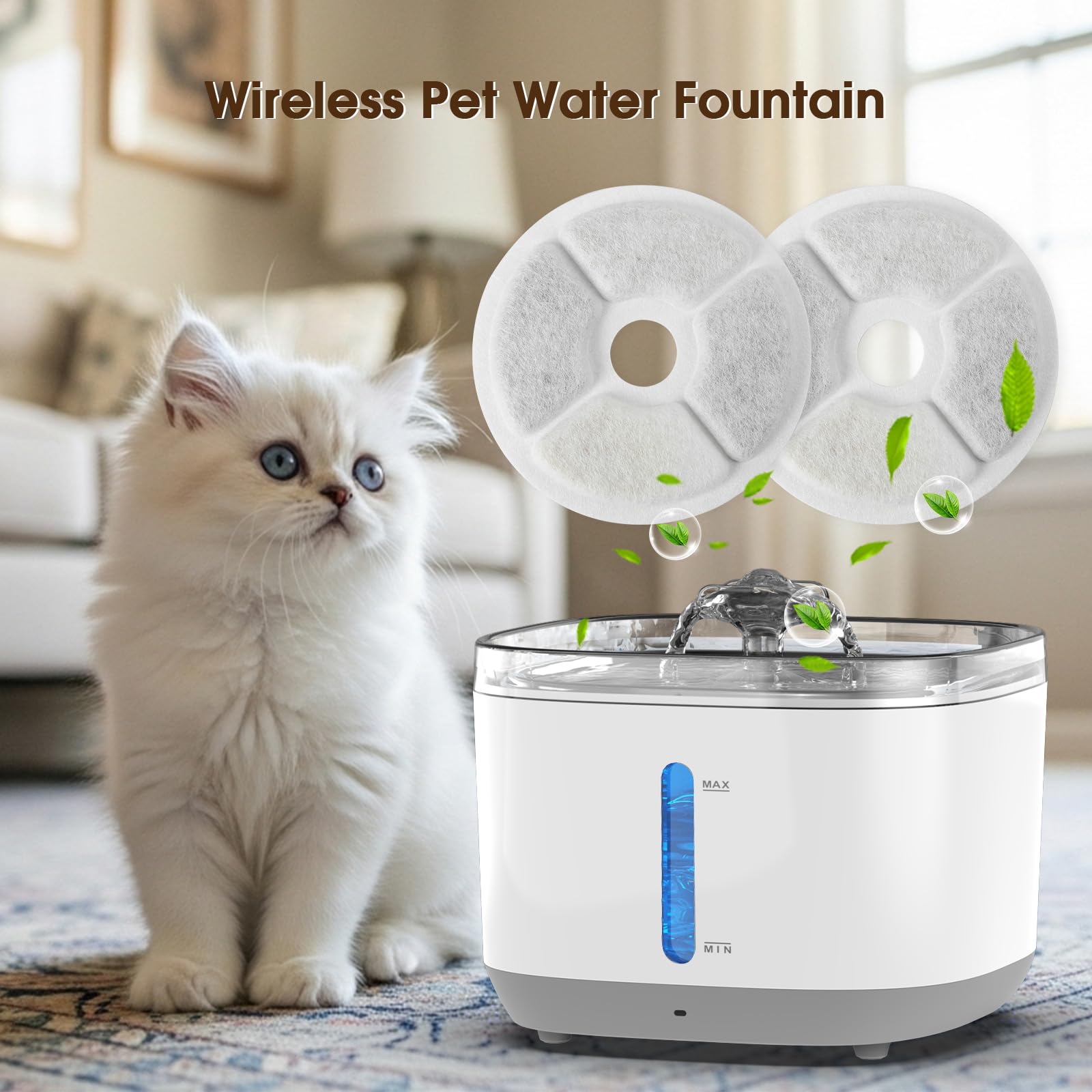 MAGETANG Cat Water Fountain | 100oz Wireless Battery-Powered, 5-Stage Filtration, Motion Sensor