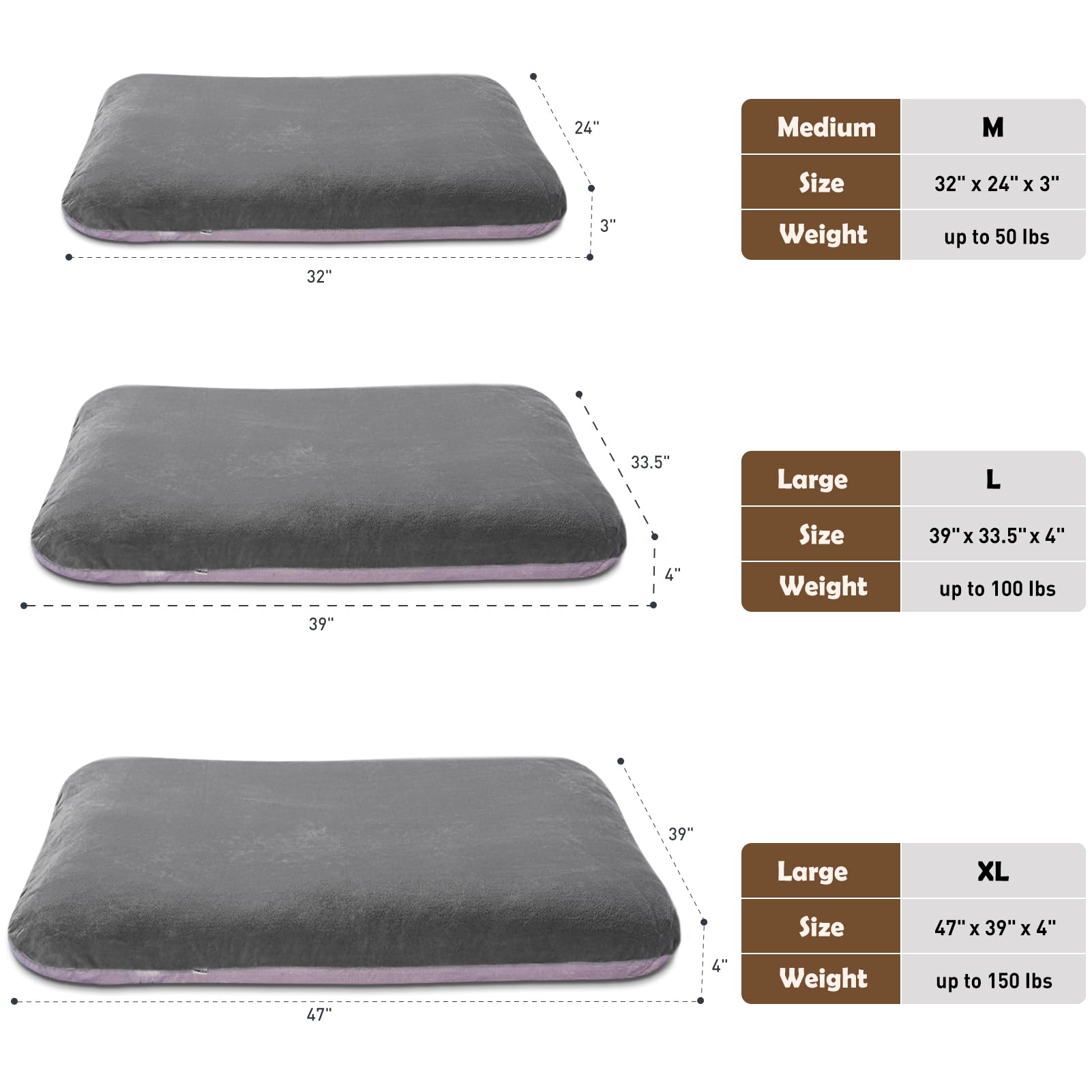 Magic Dog Super Soft Large Dog Bed – 39-Inch Orthopedic Foam Bed with Anti-Slip Bottom, Removable Washable Cover (Grey)