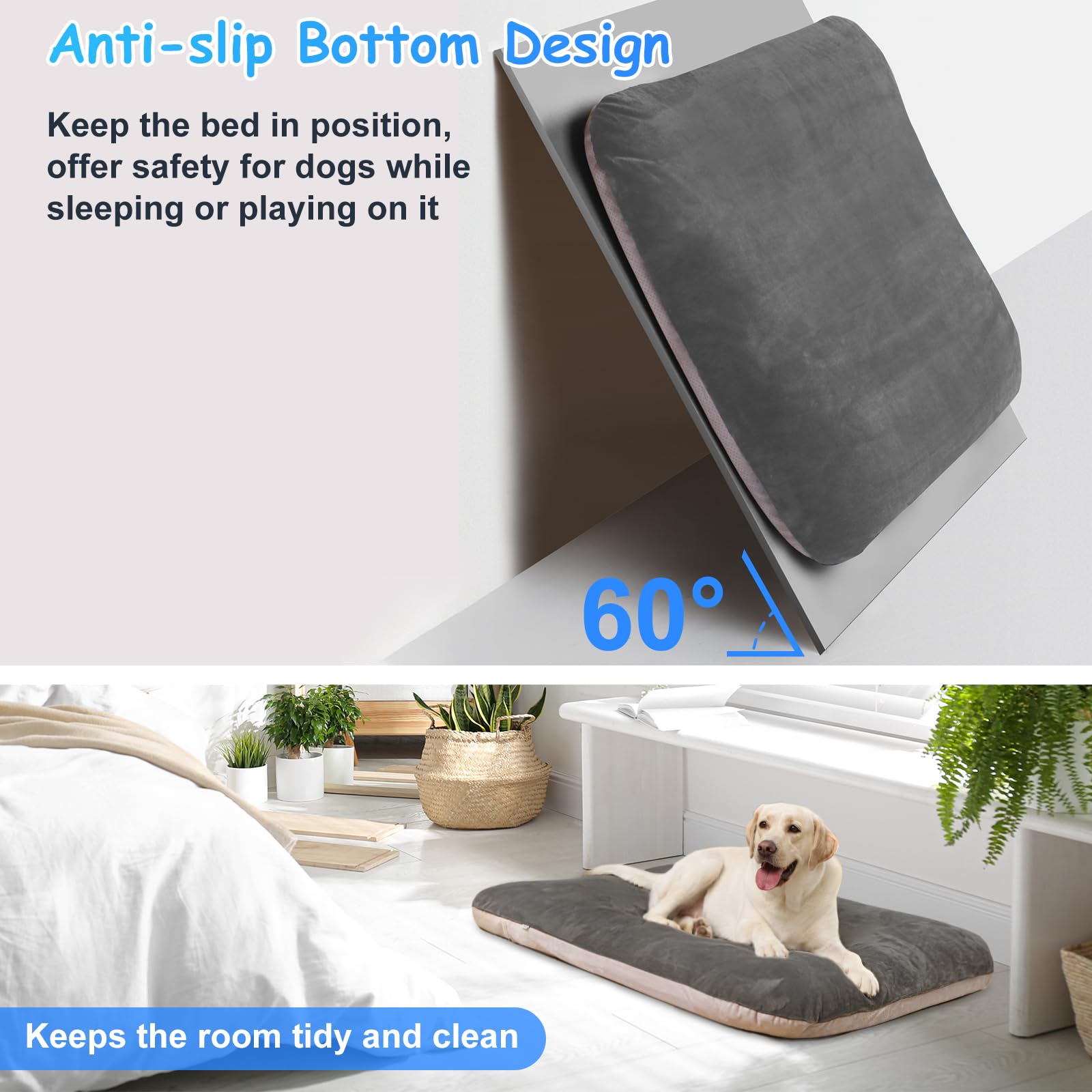Magic Dog Super Soft Large Dog Bed – 39-Inch Orthopedic Foam Bed with Anti-Slip Bottom, Removable Washable Cover (Grey)