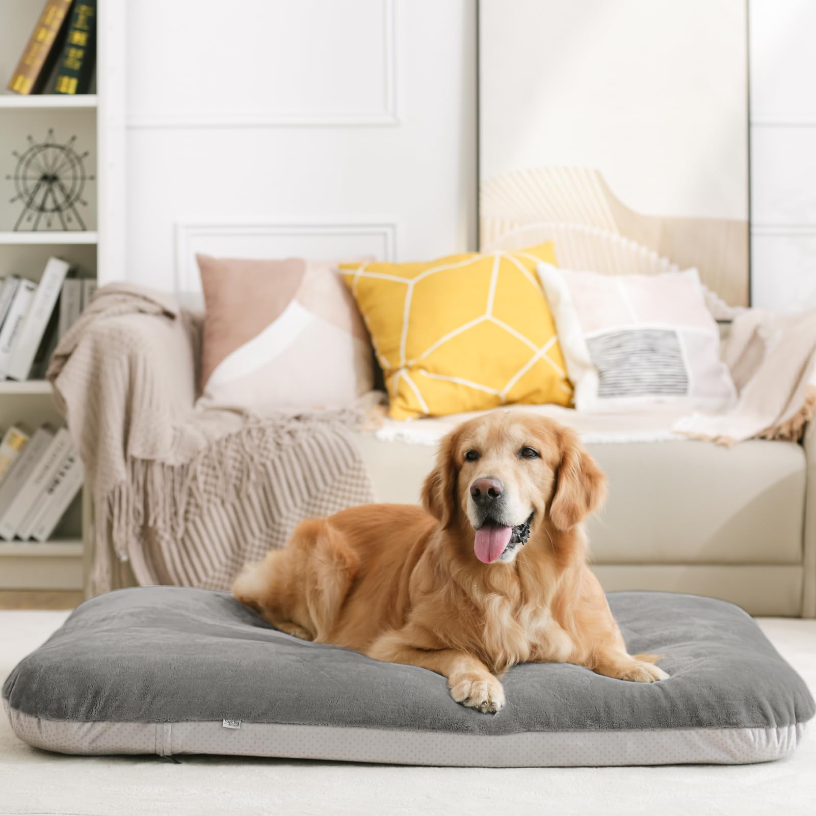 Magic Dog Super Soft Large Dog Bed – 39-Inch Orthopedic Foam Bed with Anti-Slip Bottom, Removable Washable Cover (Grey)