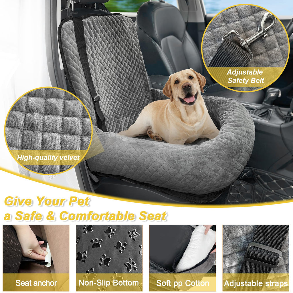 MagicFox Dog Car Seat for Small & Medium Dogs — Detachable, Washable Travel Booster Seat (Grey)