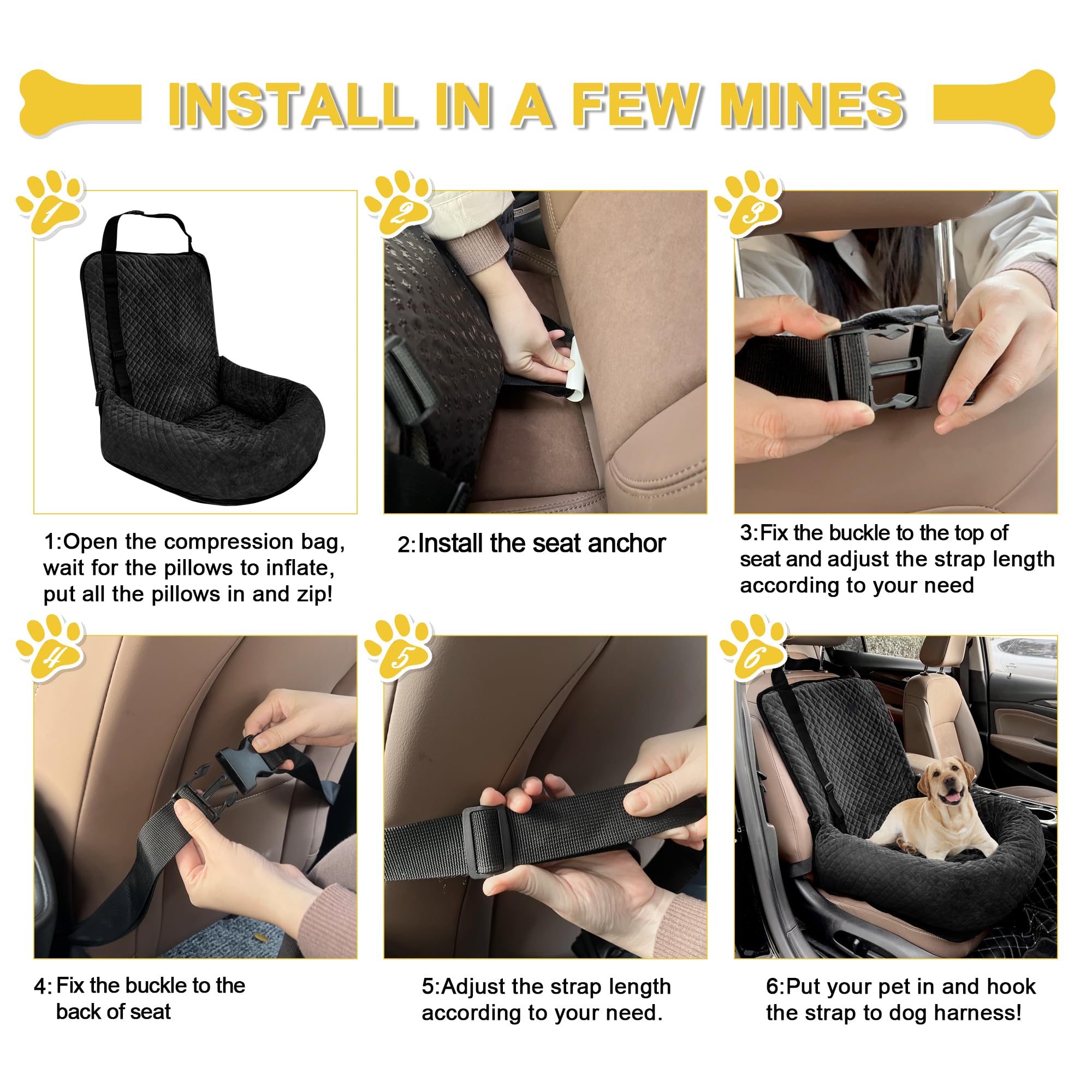MagicFox Dog Car Seat for Small & Medium Dogs | Detachable, Washable Travel Booster Seat – Black