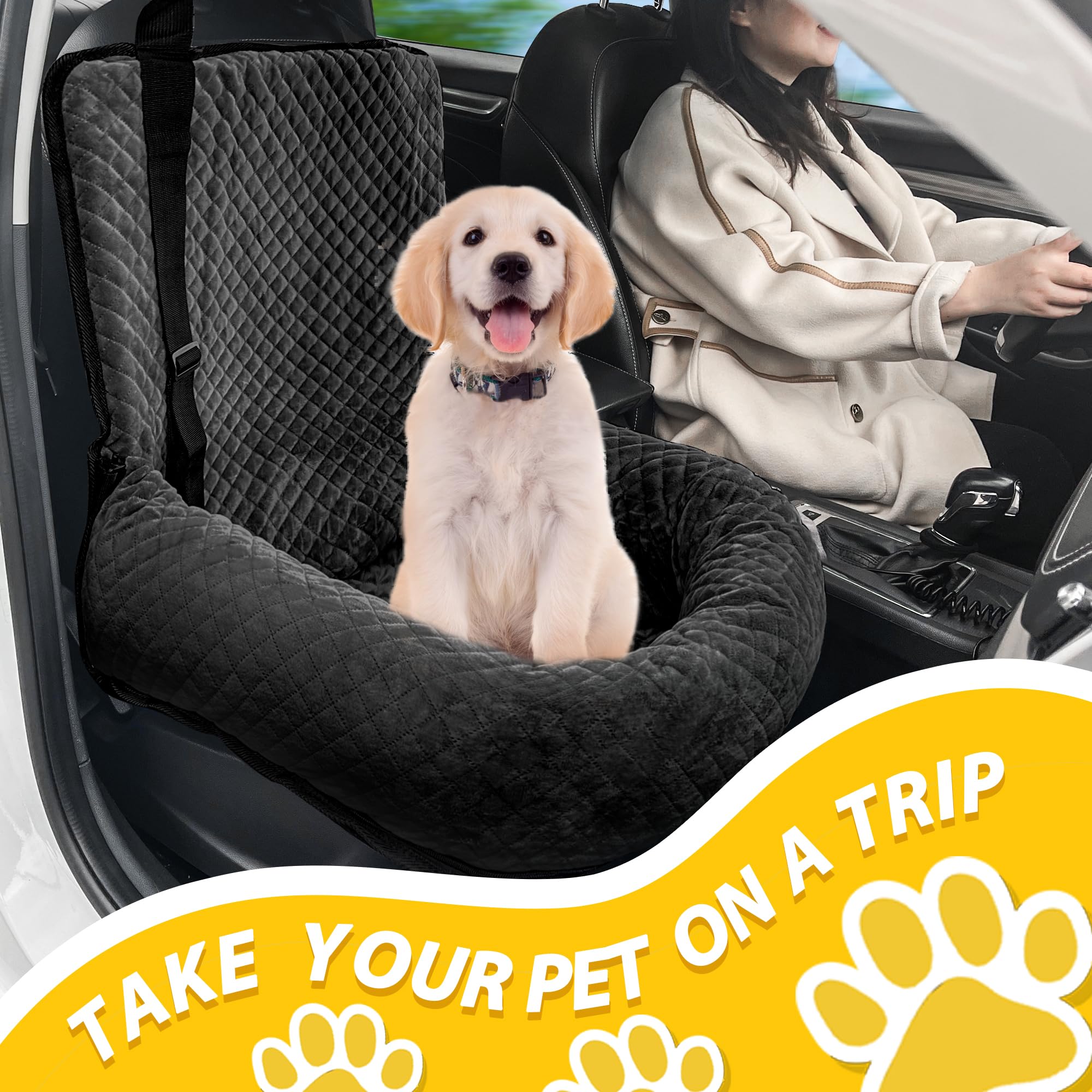 MagicFox Dog Car Seat for Small & Medium Dogs | Detachable, Washable Travel Booster Seat – Black