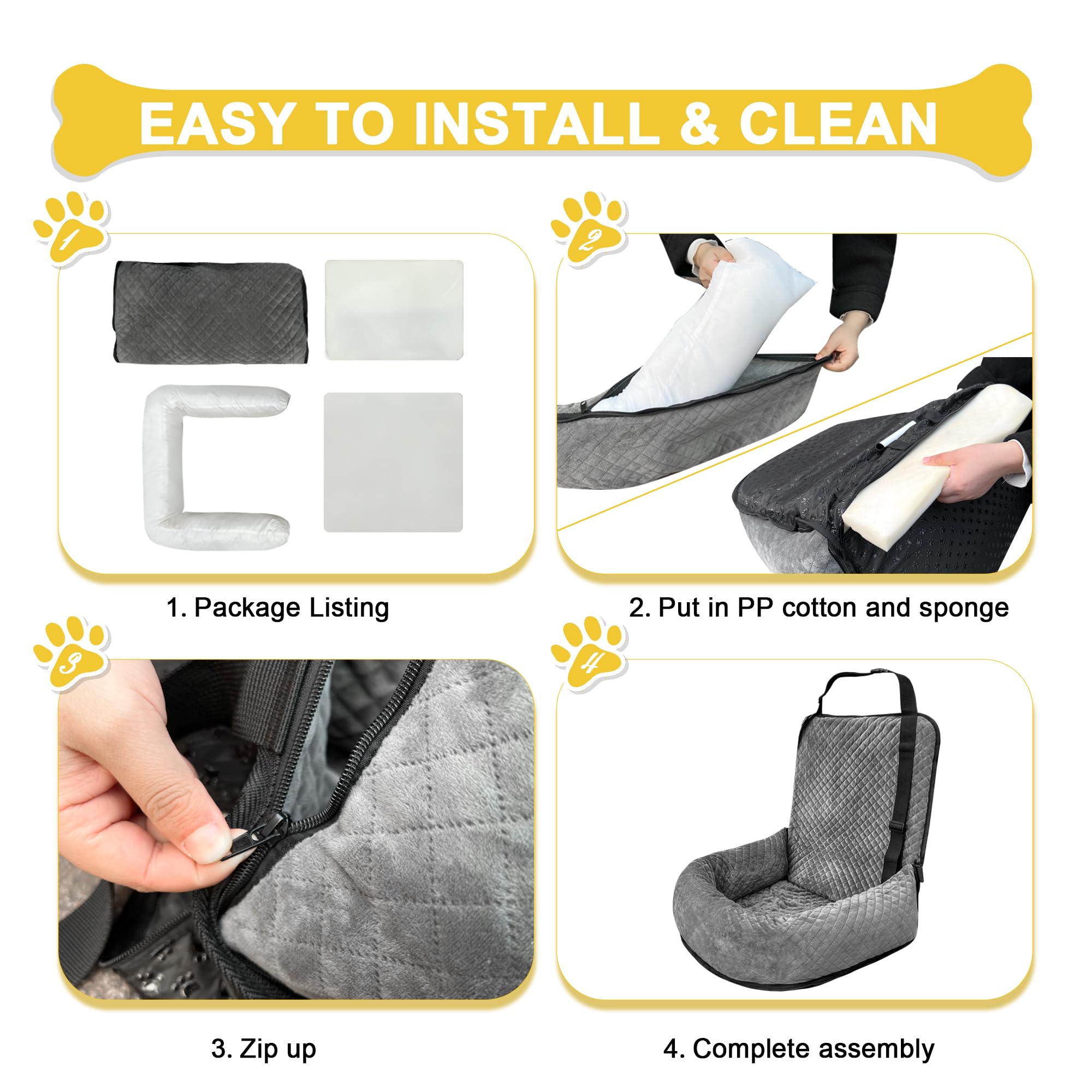 MagicFox Dog Car Seat for Small & Medium Dogs — Detachable, Washable Travel Booster Seat (Grey)