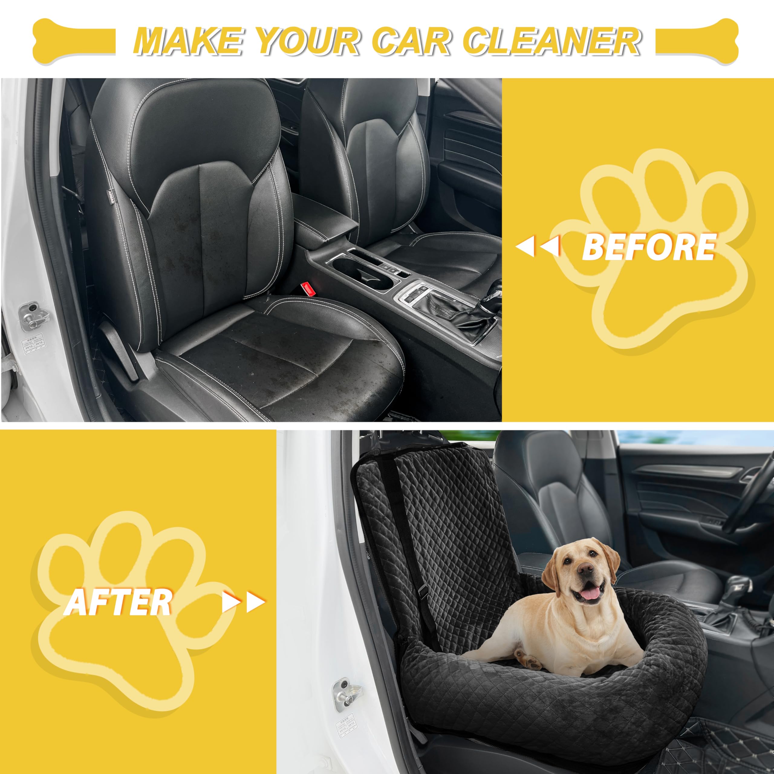 MagicFox Dog Car Seat for Small & Medium Dogs | Detachable, Washable Travel Booster Seat – Black