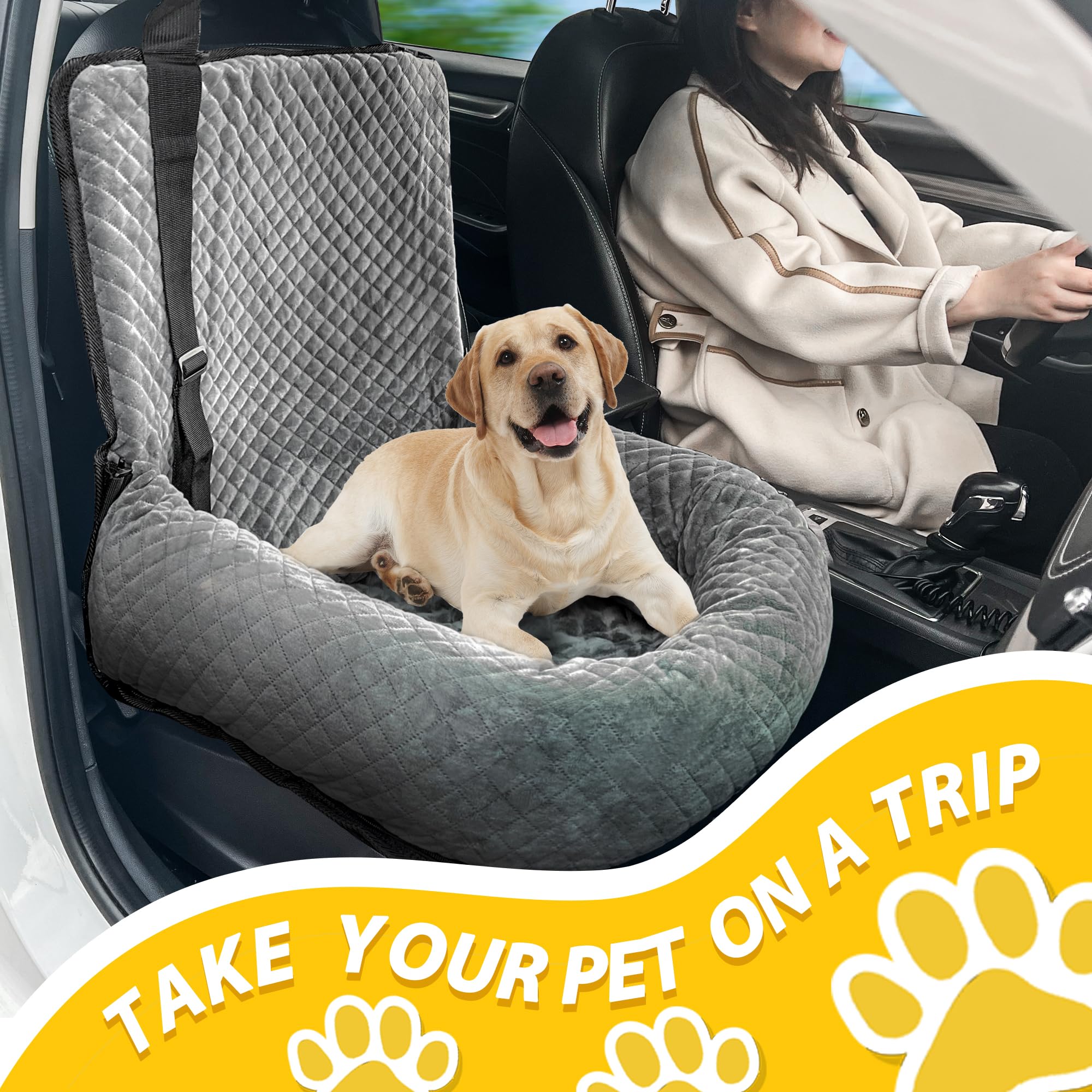 MagicFox Dog Car Seat for Small & Medium Dogs — Detachable, Washable Travel Booster Seat (Grey)