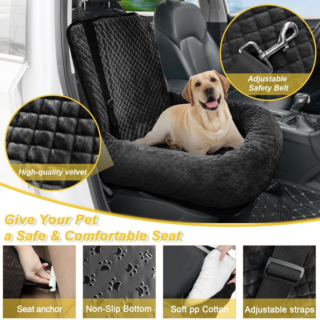 MagicFox Dog Car Seat for Small & Medium Dogs | Detachable, Washable Travel Booster Seat – Black