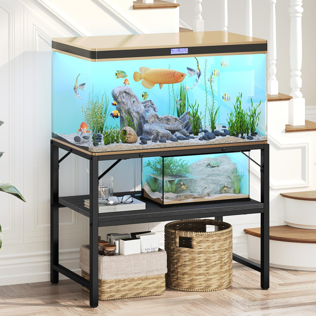 MAHANCRIS 40-50 Gallon Fish Tank Stand – 2-Tier Heavy-Duty Aquarium Rack, 36.2L x 18.9W x 24.4H in Black FTBK4001
