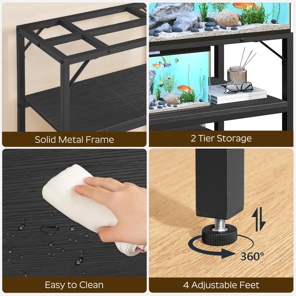 MAHANCRIS 40-50 Gallon Fish Tank Stand – 2-Tier Heavy-Duty Aquarium Rack, 36.2L x 18.9W x 24.4H in Black FTBK4001