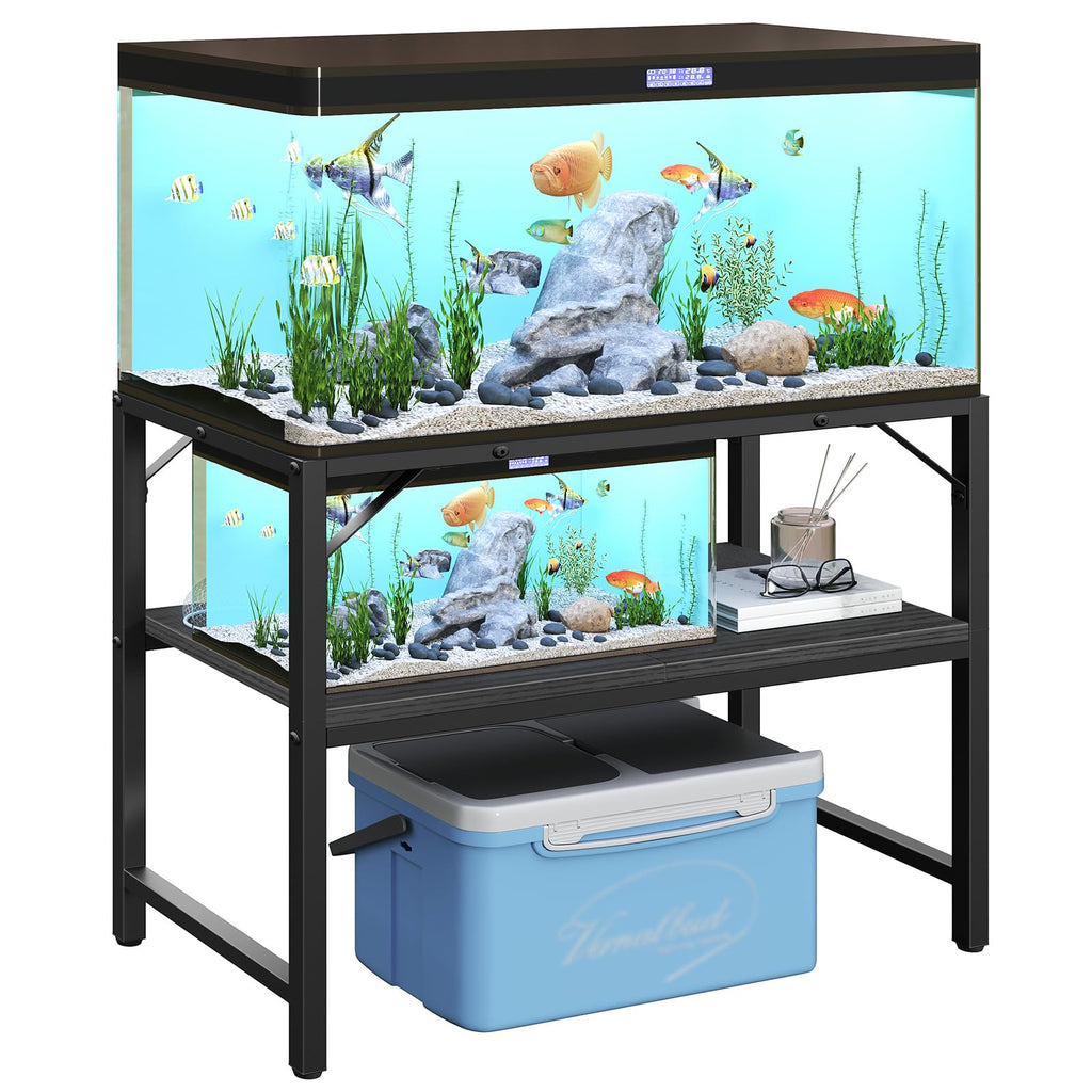 MAHANCRIS 40-50 Gallon Fish Tank Stand – 2-Tier Heavy-Duty Aquarium Rack, 36.2L x 18.9W x 24.4H in Black FTBK4001