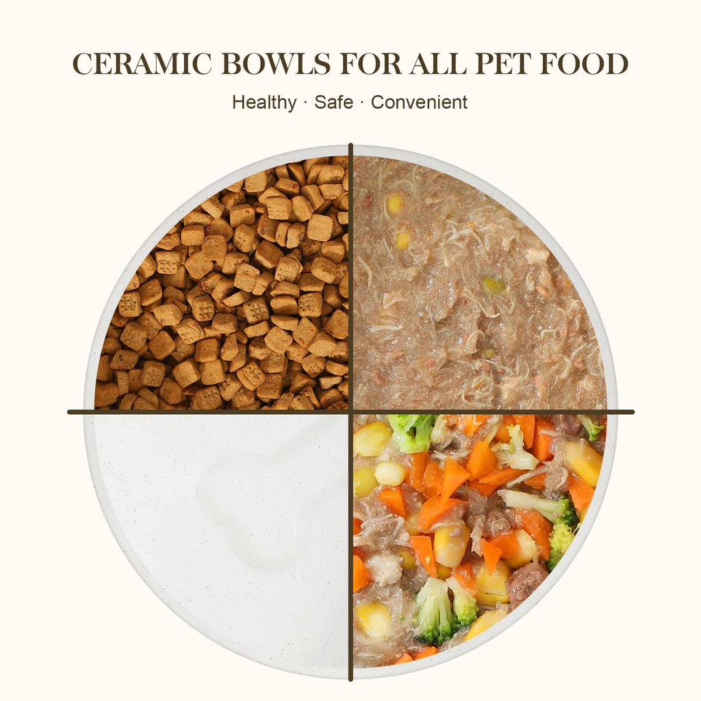 MALACASA Dog Bowls Set with Wooden Stand – 6 Cup Ceramic Food & Water Bowls for Medium to Large Dogs | 58 oz