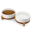 MALACASA Dog Bowls Set with Wooden Stand – 6 Cup Ceramic Food & Water Bowls for Medium to Large Dogs | 58 oz