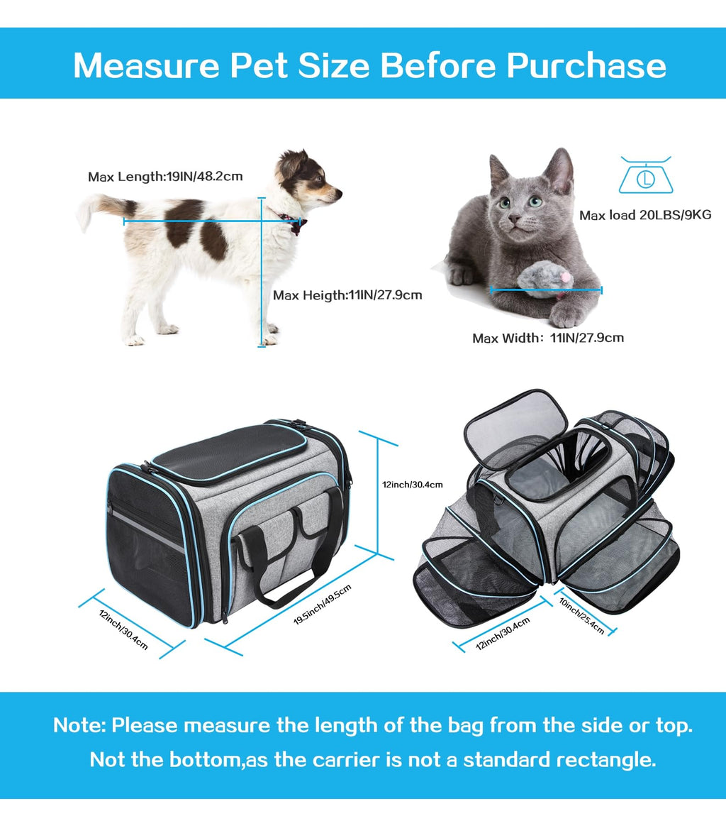 MASKEYON Airline Approved Pet Carrier — Large Soft Sided Expandable TSA Carrier for Cats, Dogs & Small Pets