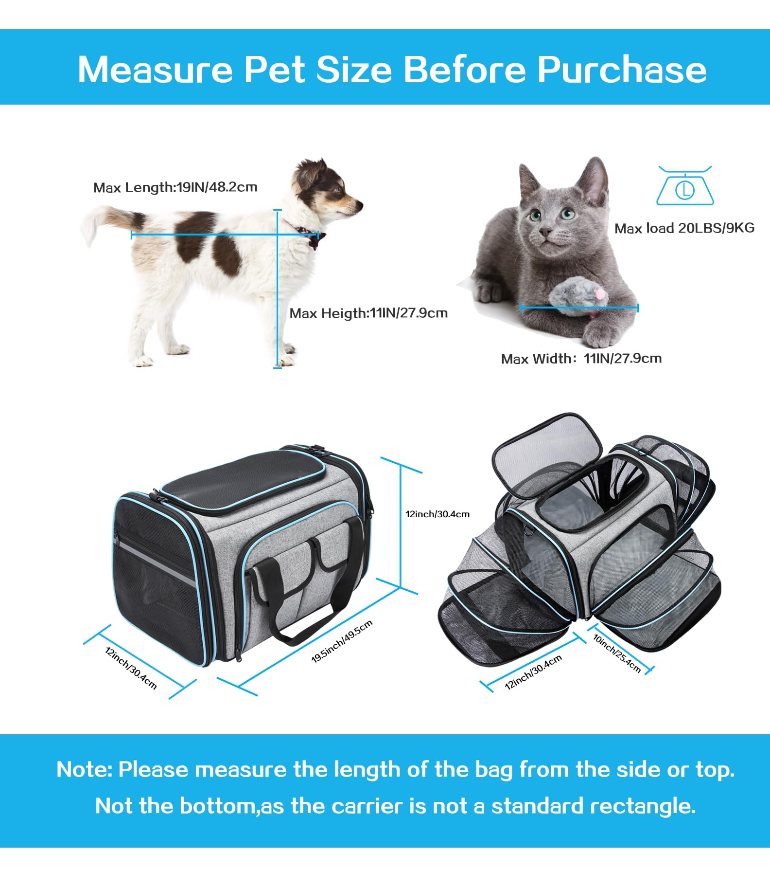 MASKEYON Airline Approved Pet Carrier — Large Soft Sided Expandable TSA Carrier for Cats, Dogs & Small Pets