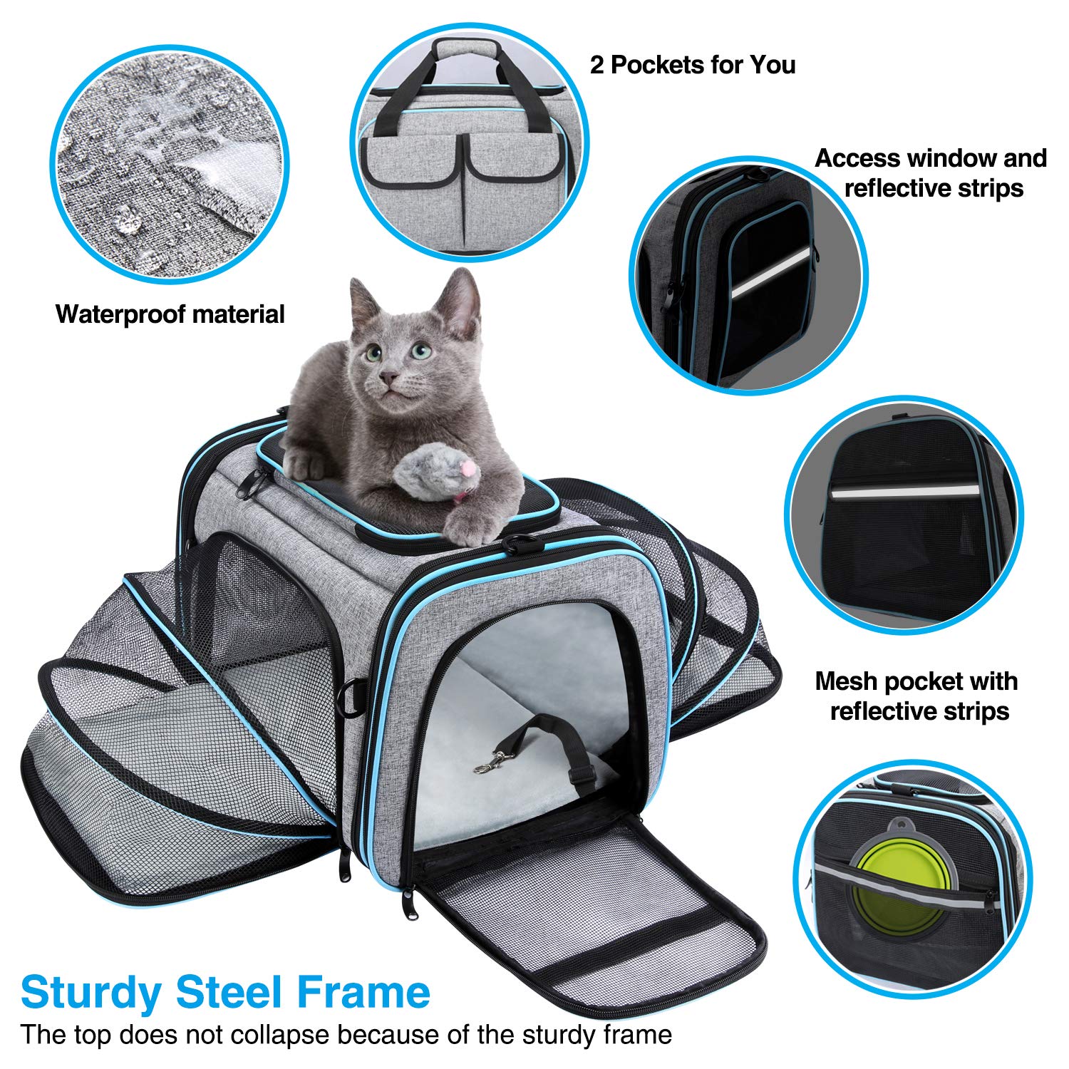 MASKEYON Airline Approved Pet Carrier — Large Soft Sided Expandable TSA Carrier for Cats, Dogs & Small Pets